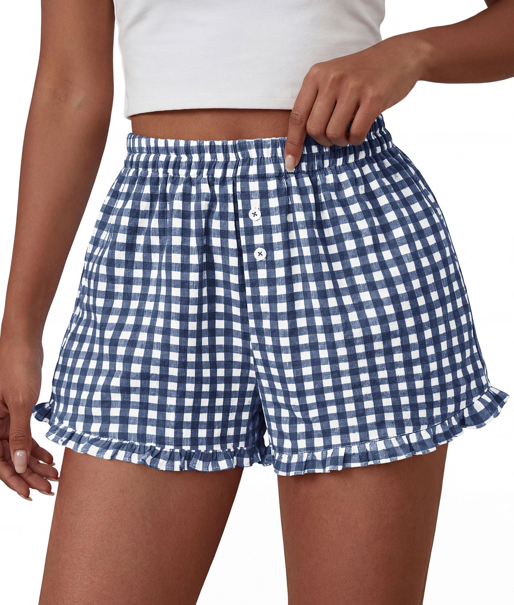 Womens Boxer Shorts Striped Gingham Ruffle Pajama Bottoms