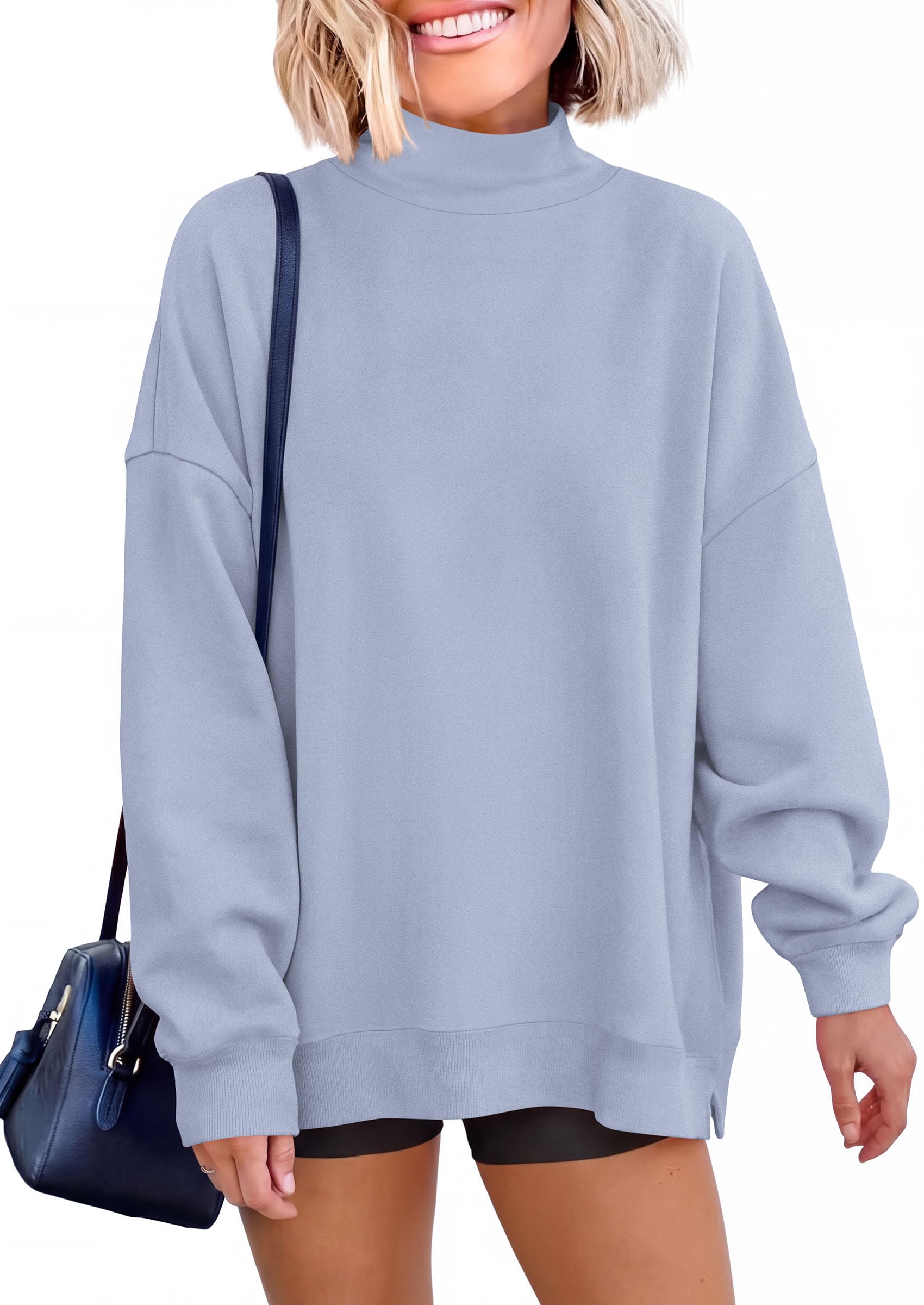 Womens Mock Neck Sweatshirt Oversized Pullover Fall Outfits