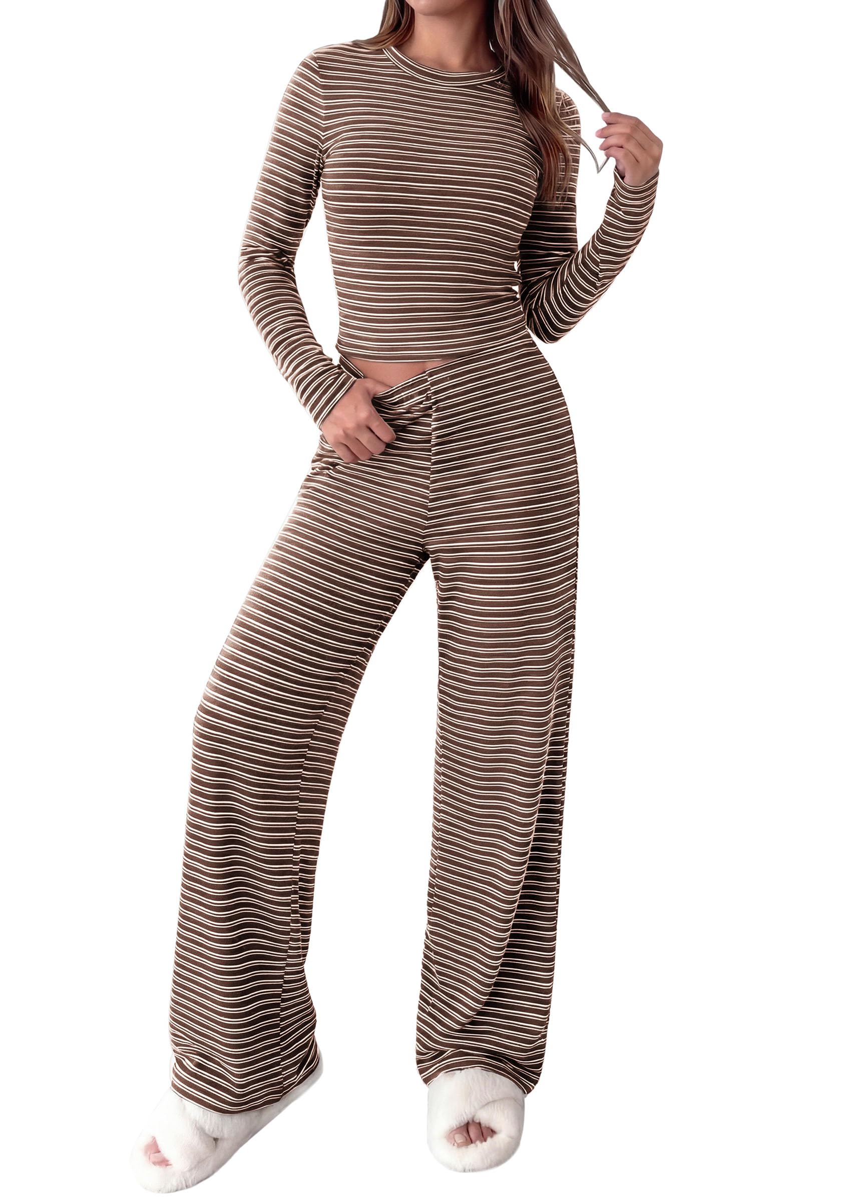 Lounge Sets for Women Fall 2 Piece Knit Matching Striped Set