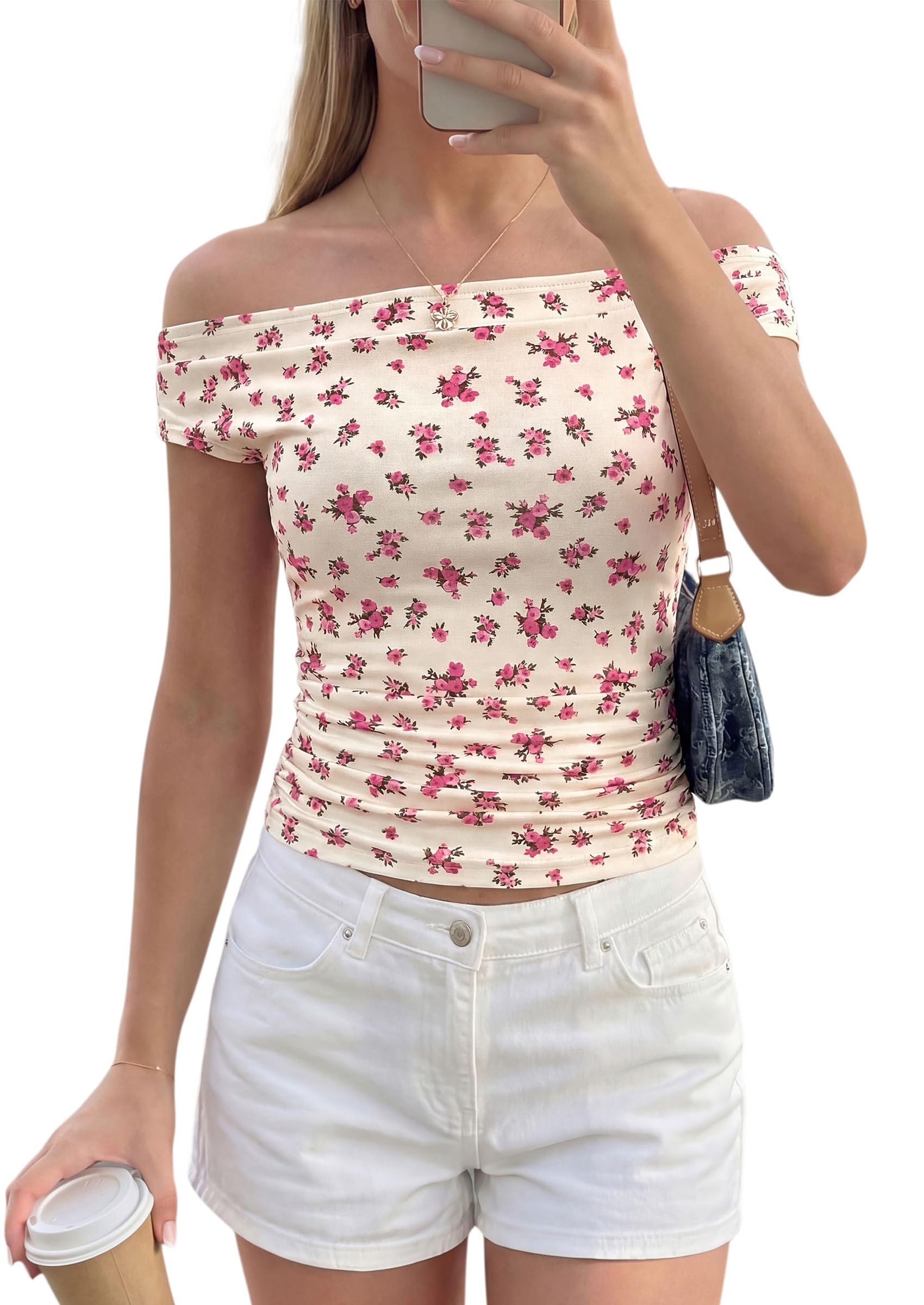 Women's Summer Off The Shoulder Tops Cute Ruched Shirts