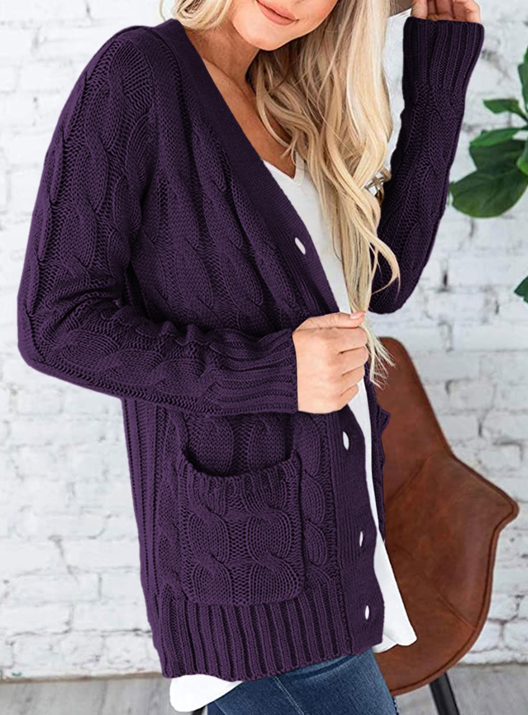 Women Chunky Cable Knit Cardigan Sweaters Fall Fashion Clothes