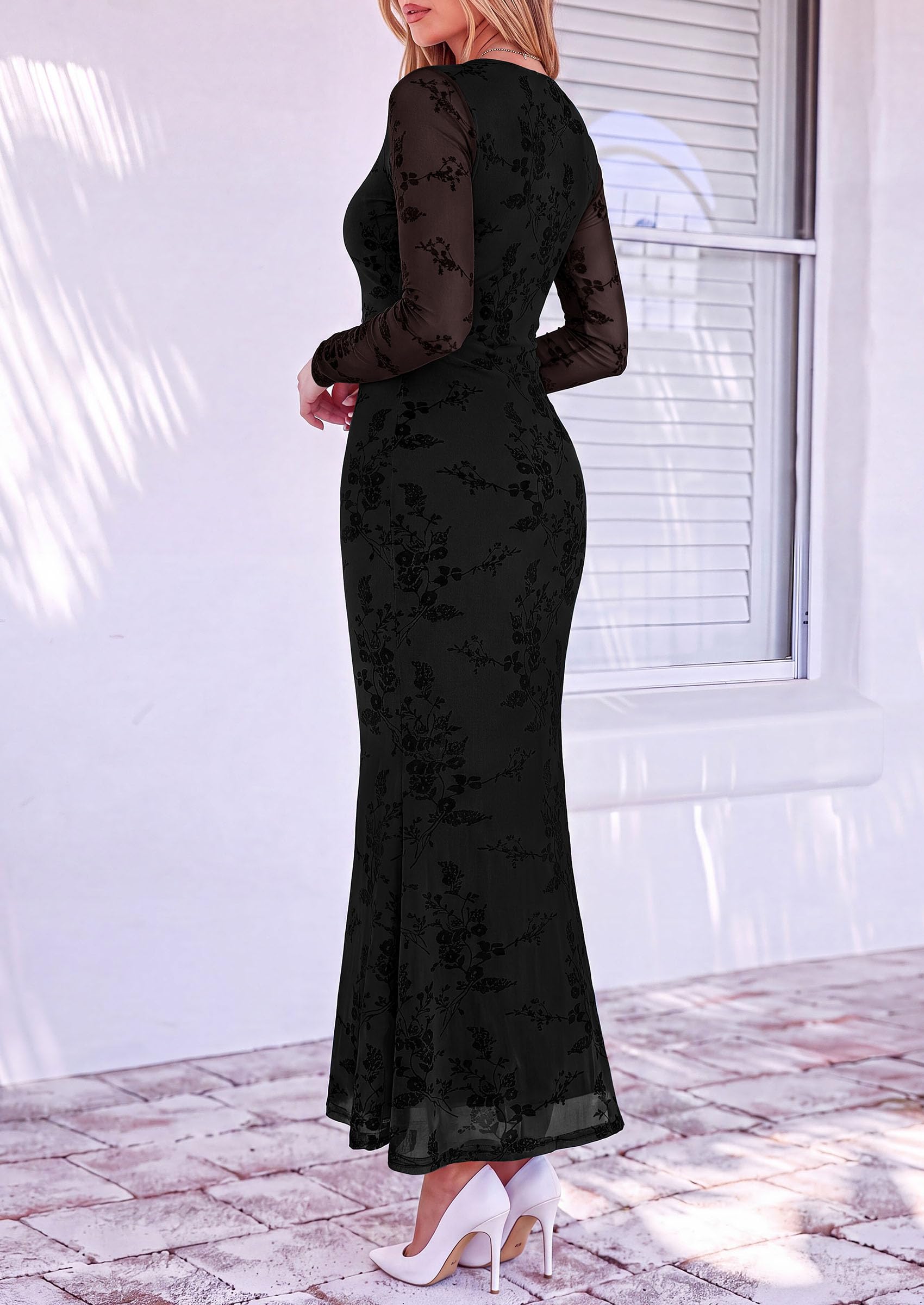 Women's Formal Floral Maxi Dress Fall Wedding Guest Dresses