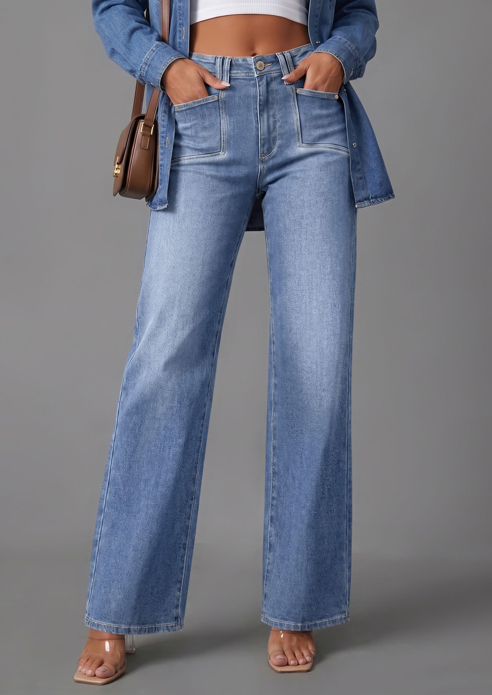 High Waisted Wide Leg Jeans for Women 2026 Trendy,Dusk Blue,4