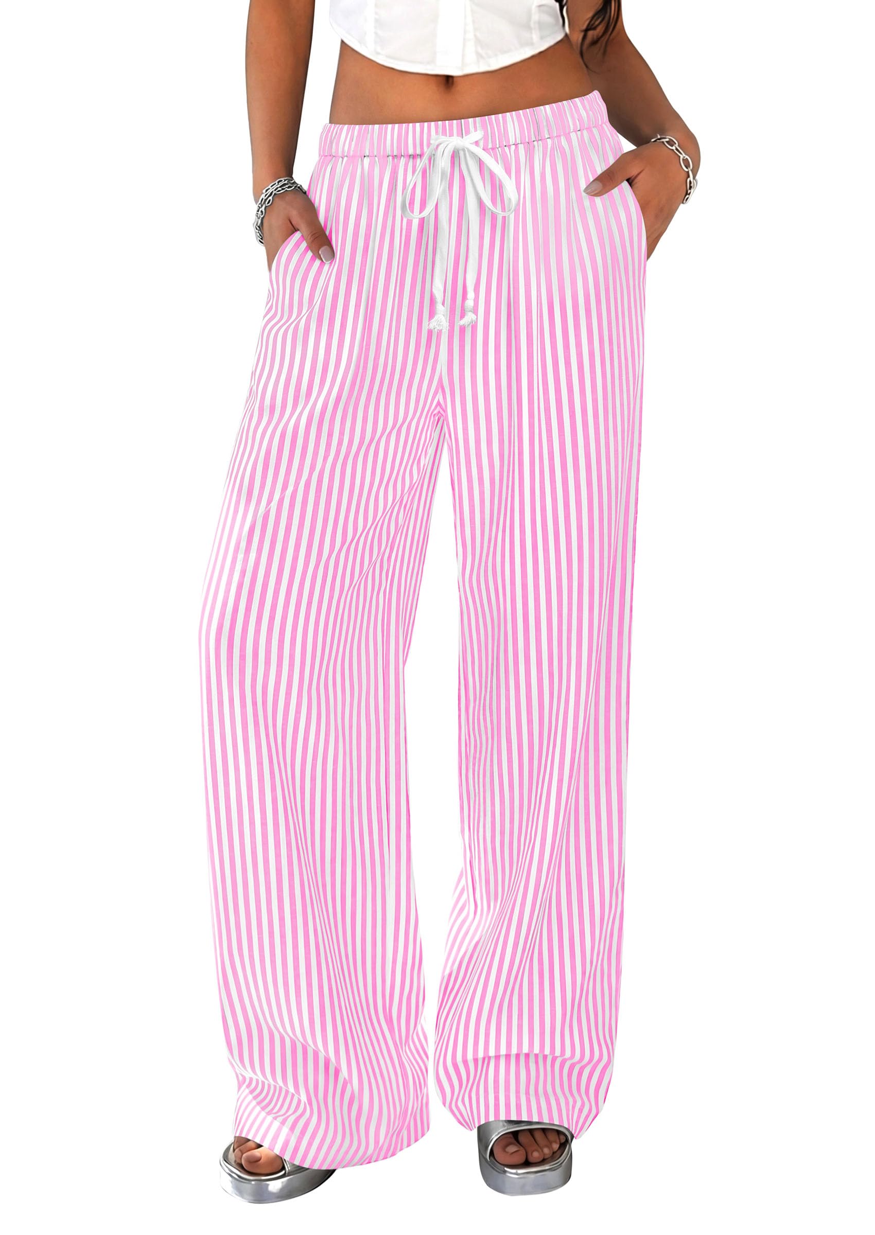 Women's Striped Wide Leg Pants 2026 Casual Palazzo with Pocket