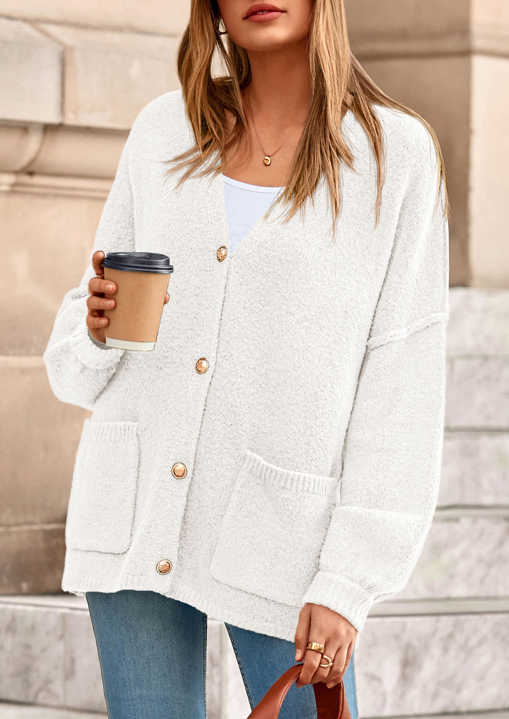 Oversized Chunky Cardigan Sweaters for Women White,S