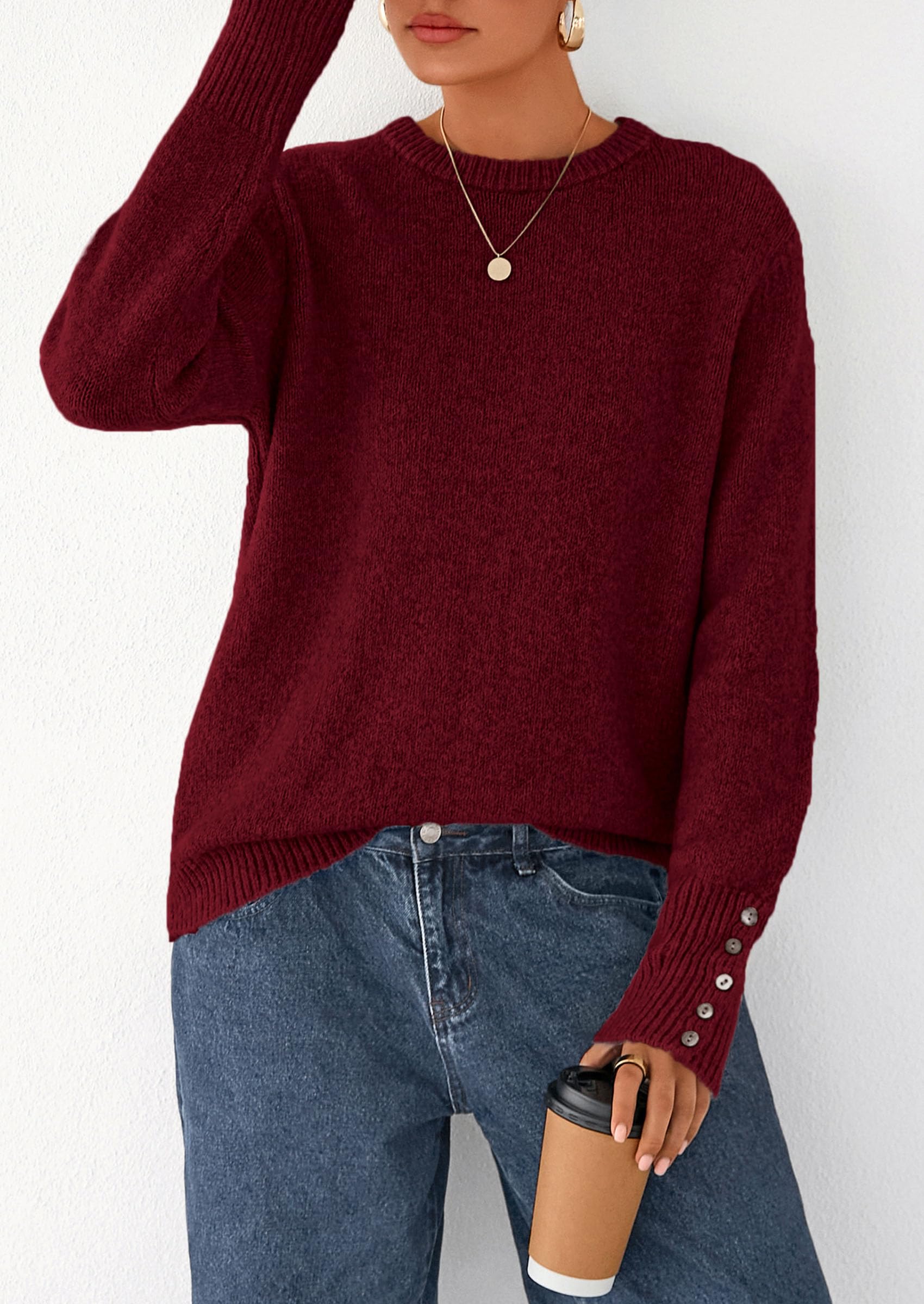 Fall Sweaters for Women Cozy Casual Pullover Ribbed Knit Tops