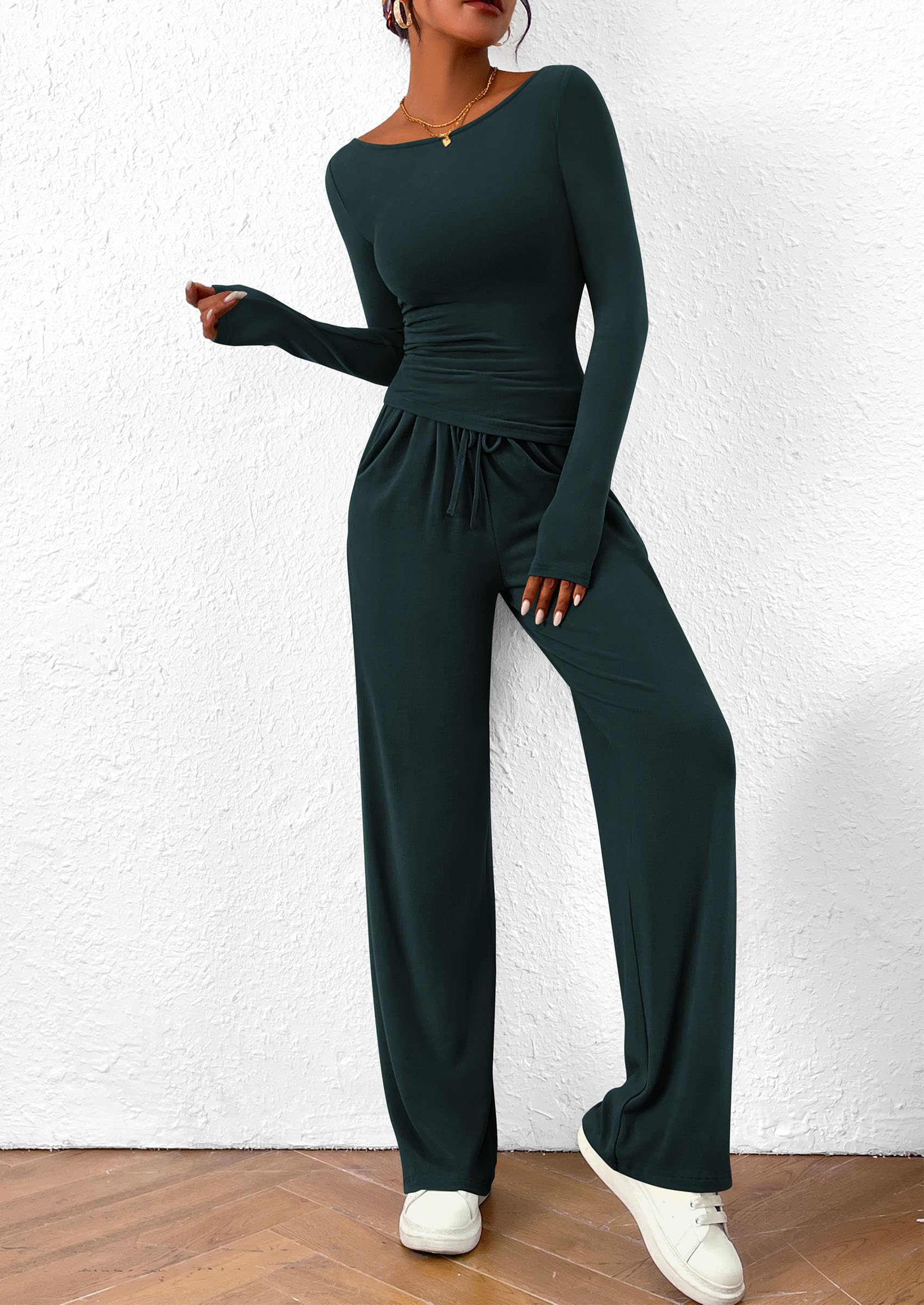 Women's 2 Piece Lounge Sets Airport Outfits(Dark Blue,XS)