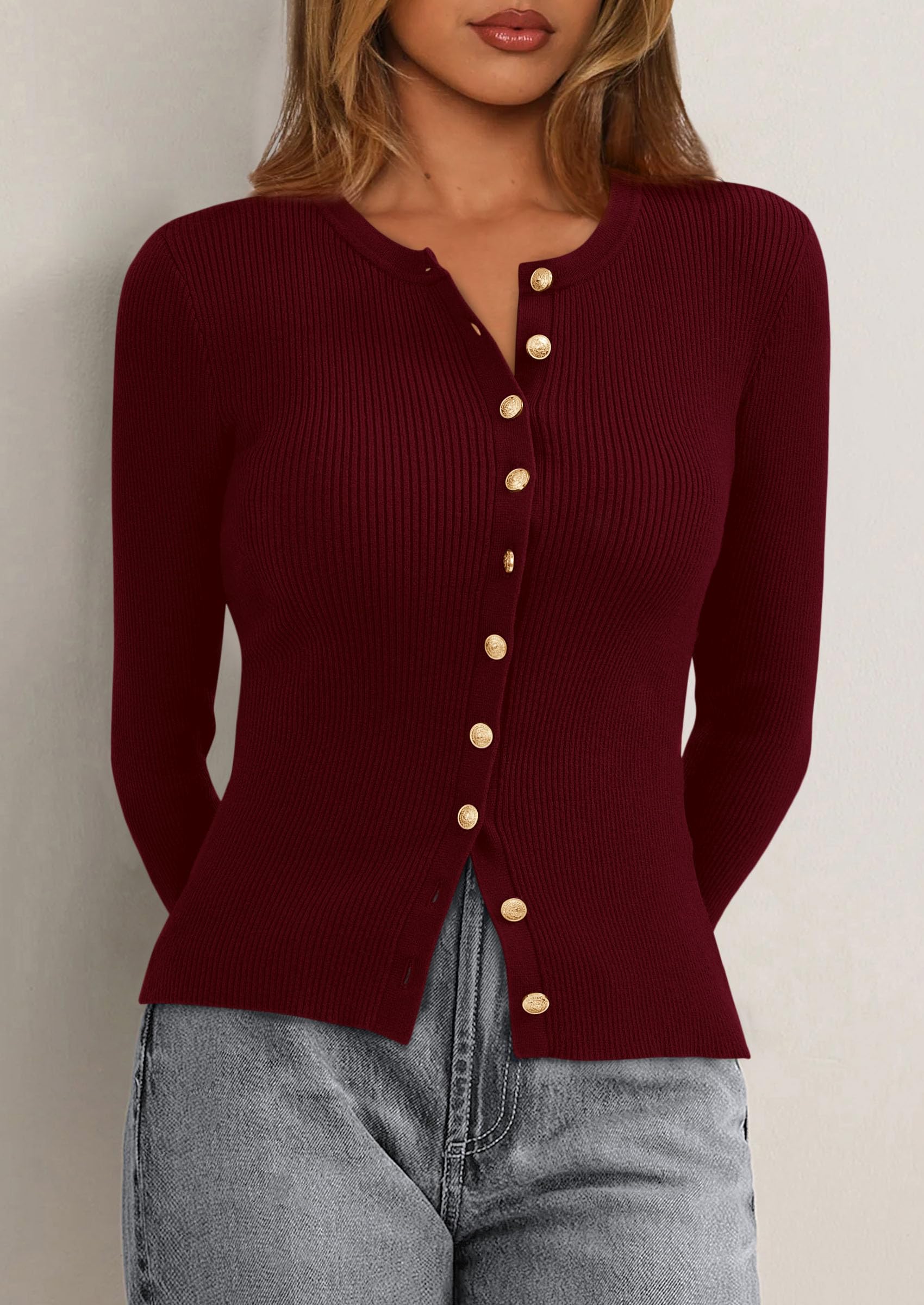 Women's Fall Lightweight Cardigan Sweaters,Burgundy,S