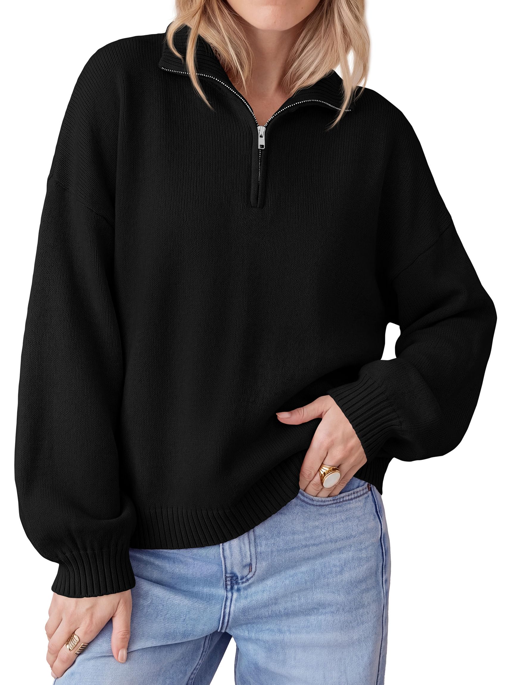 Women's Sweaters Oversized Quarter Zip Pullover Fall Outfits