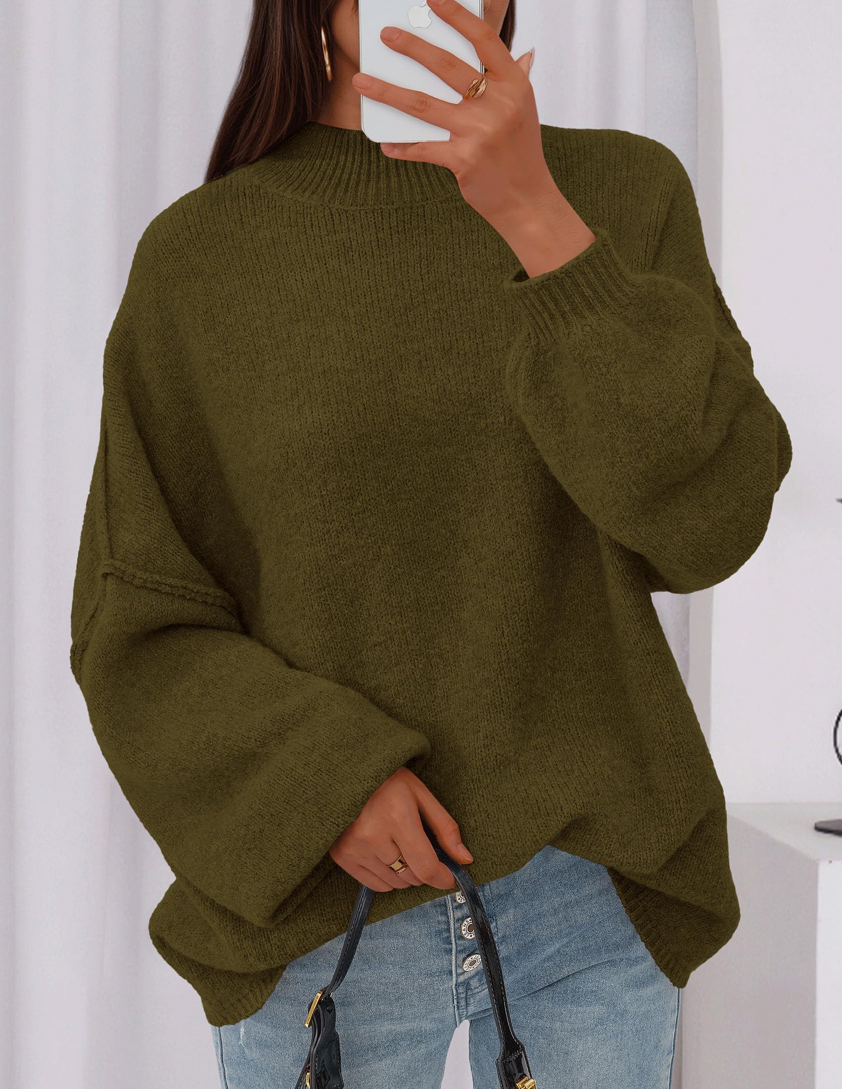 Women's Oversized Sweaters Fall Clothes (Army Green,S)