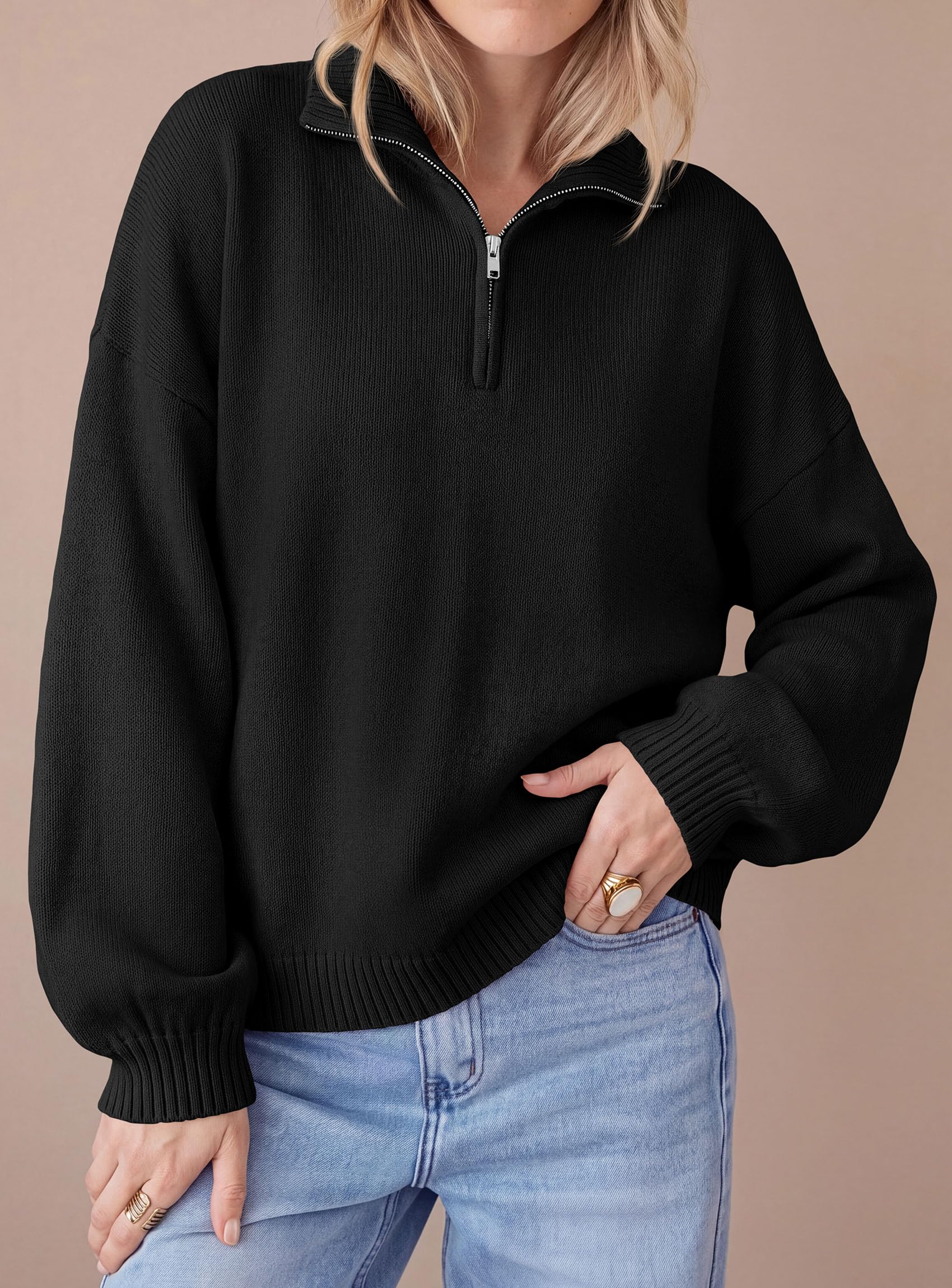 Women's Sweaters Oversized Quarter Zip Pullover Fall Outfits
