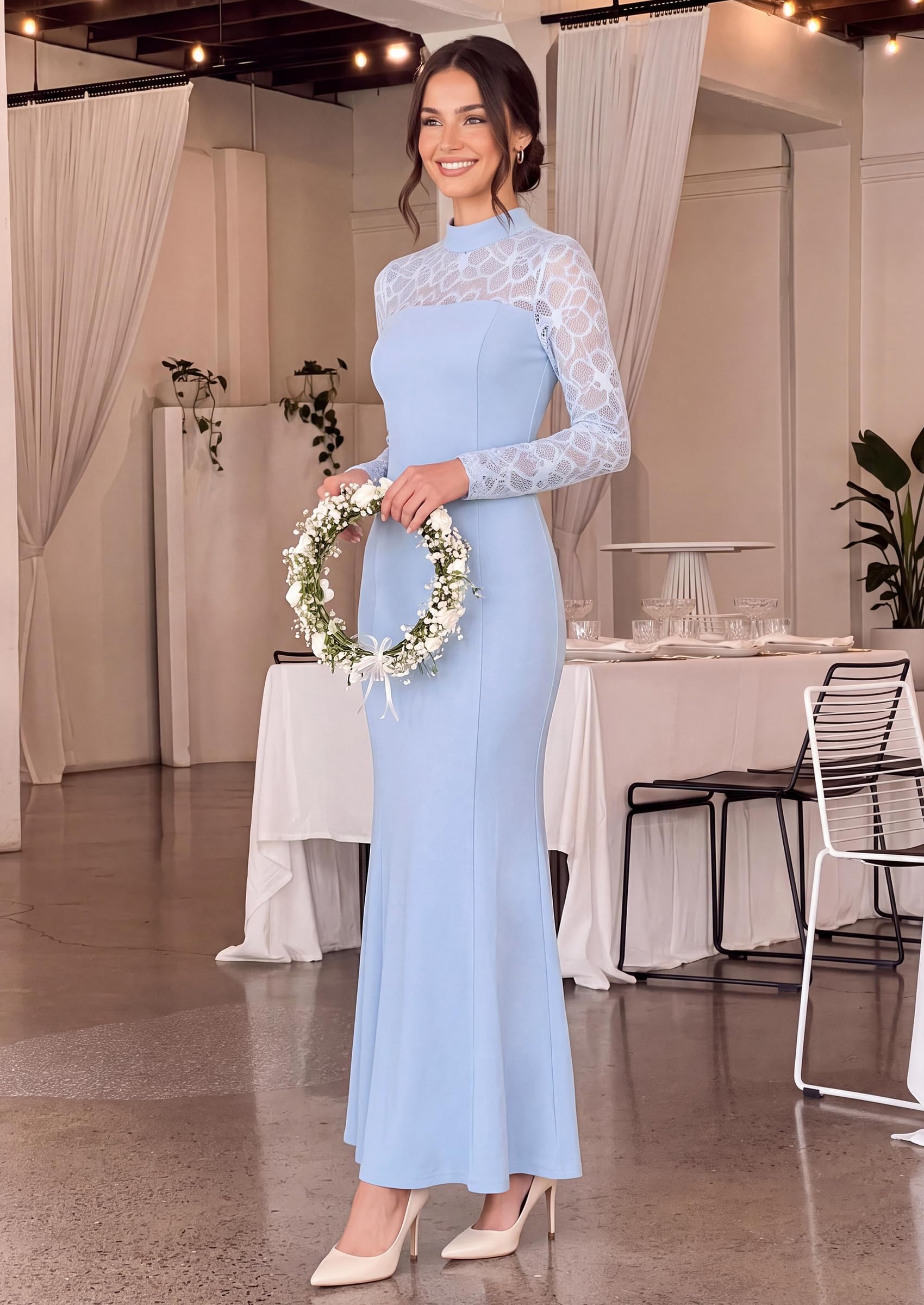 Women's Fall Lace Sheer Dress Bodycon Maxi Cocktail Dresses