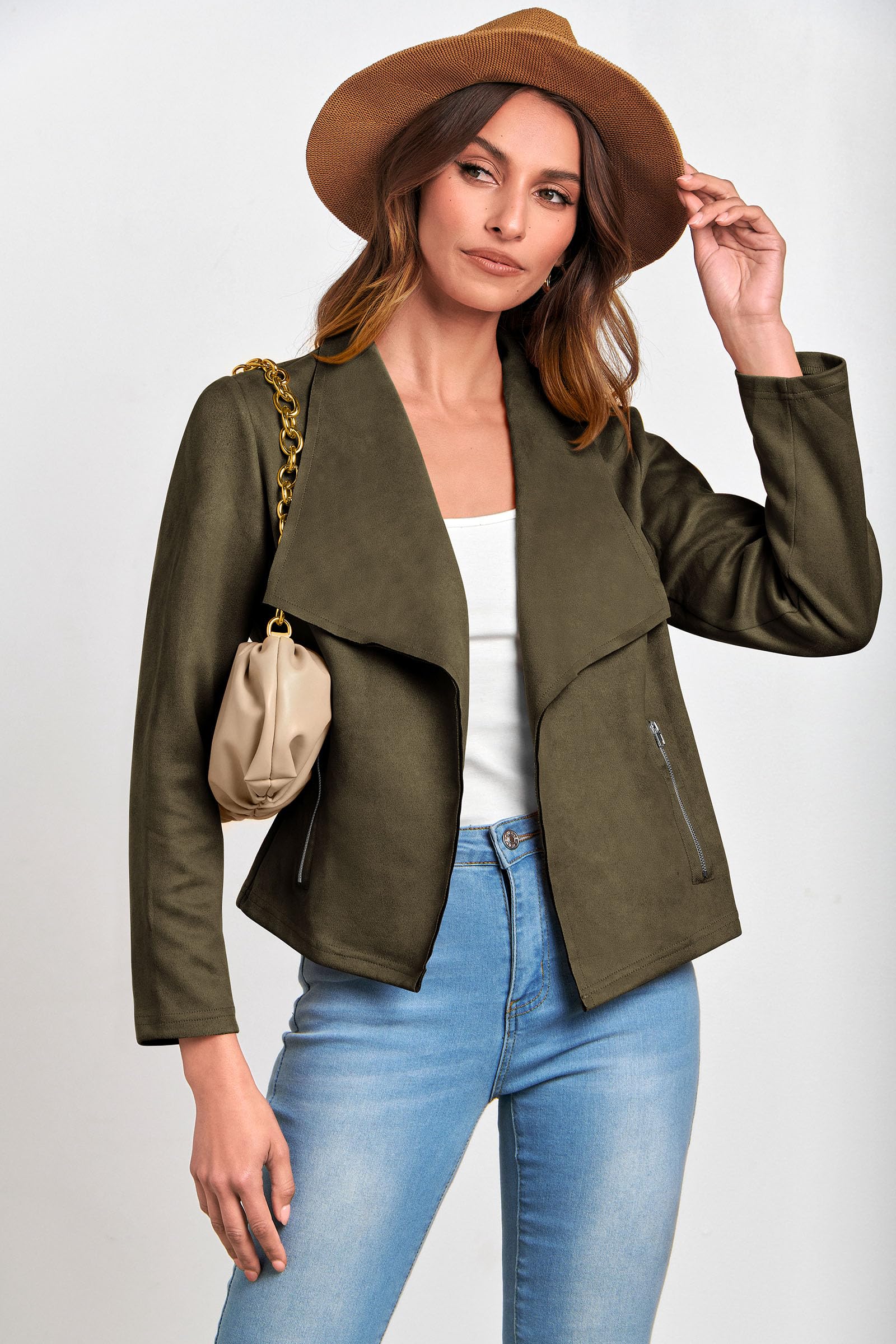 Women's Fall Fashion Faux Suede Jackets(Army Green,Small)