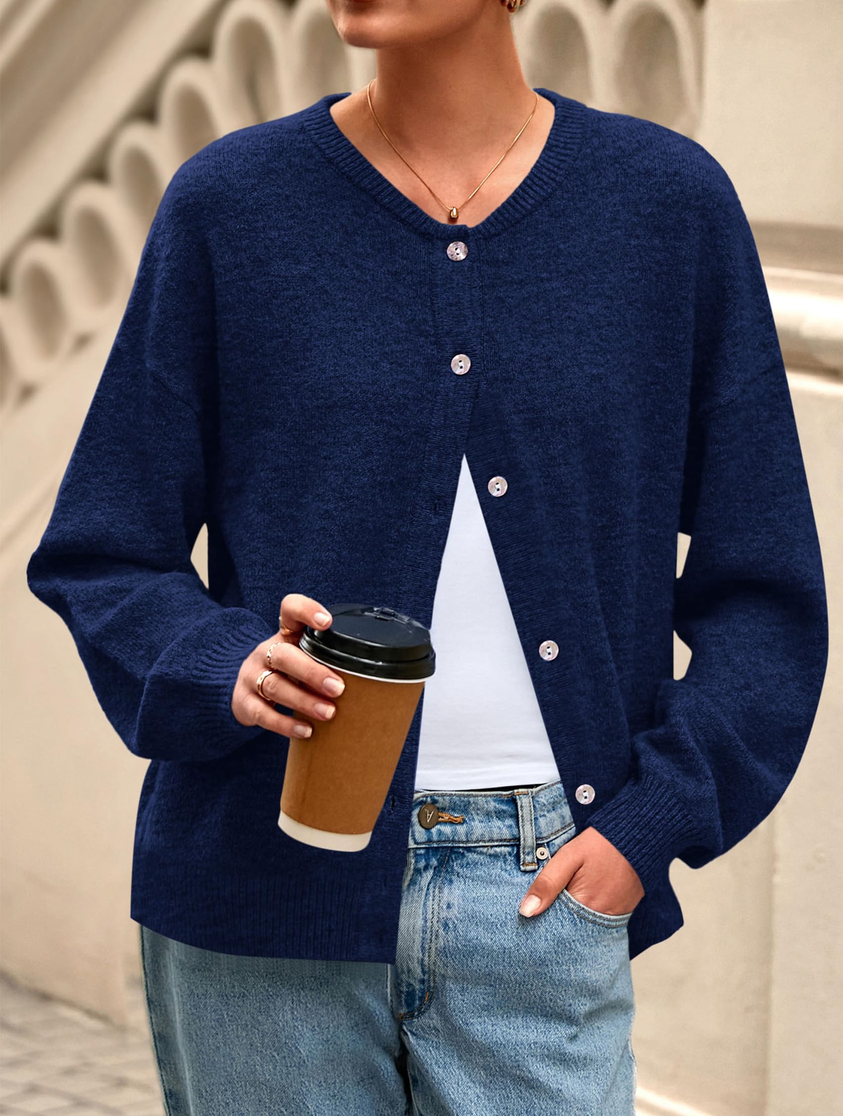 Womens Long Sleeve Cardigan Sweaters Button Down Knit Tops