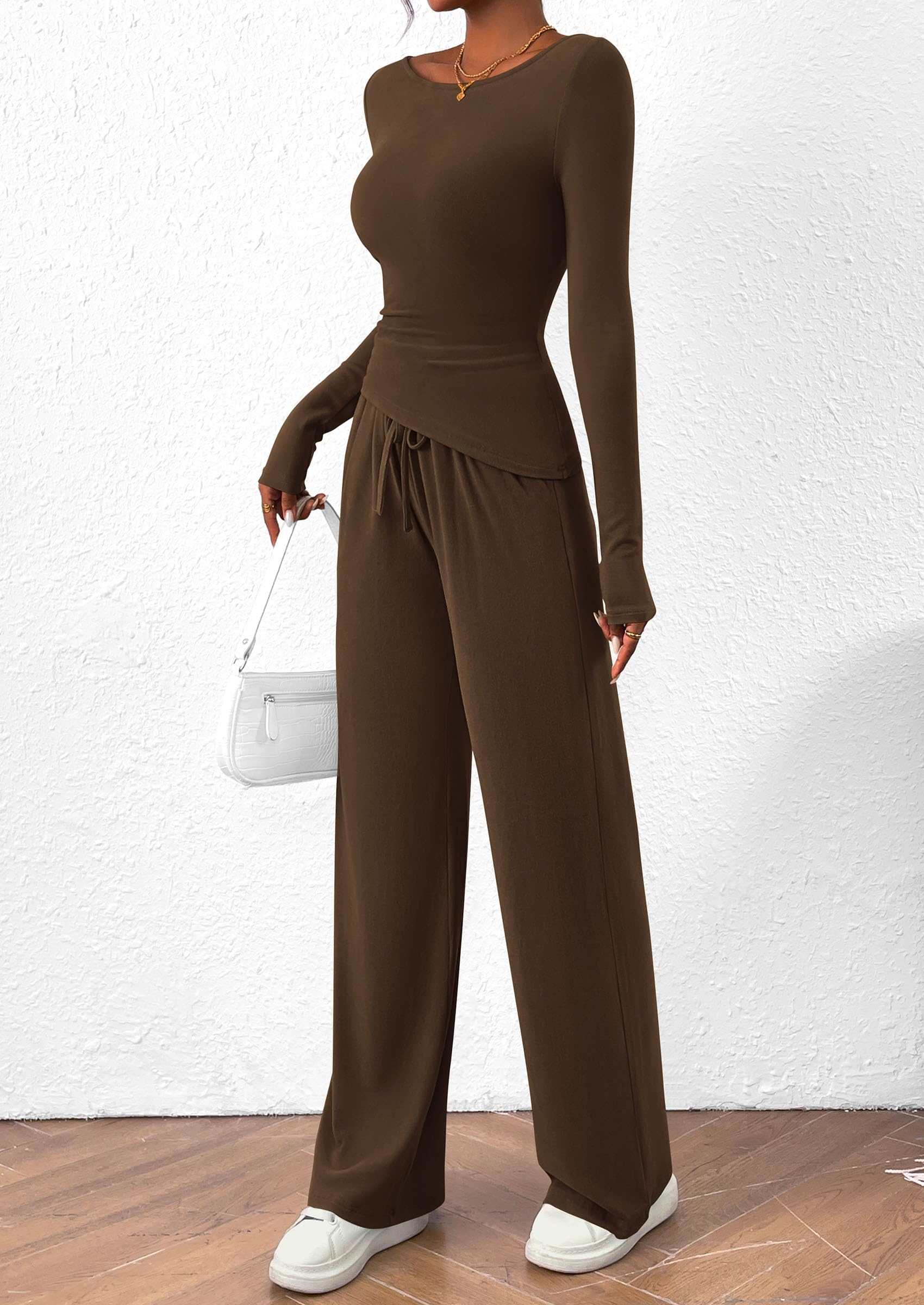 Women's 2 Piece Lounge Sets Airport Outfits(Brown,XS)