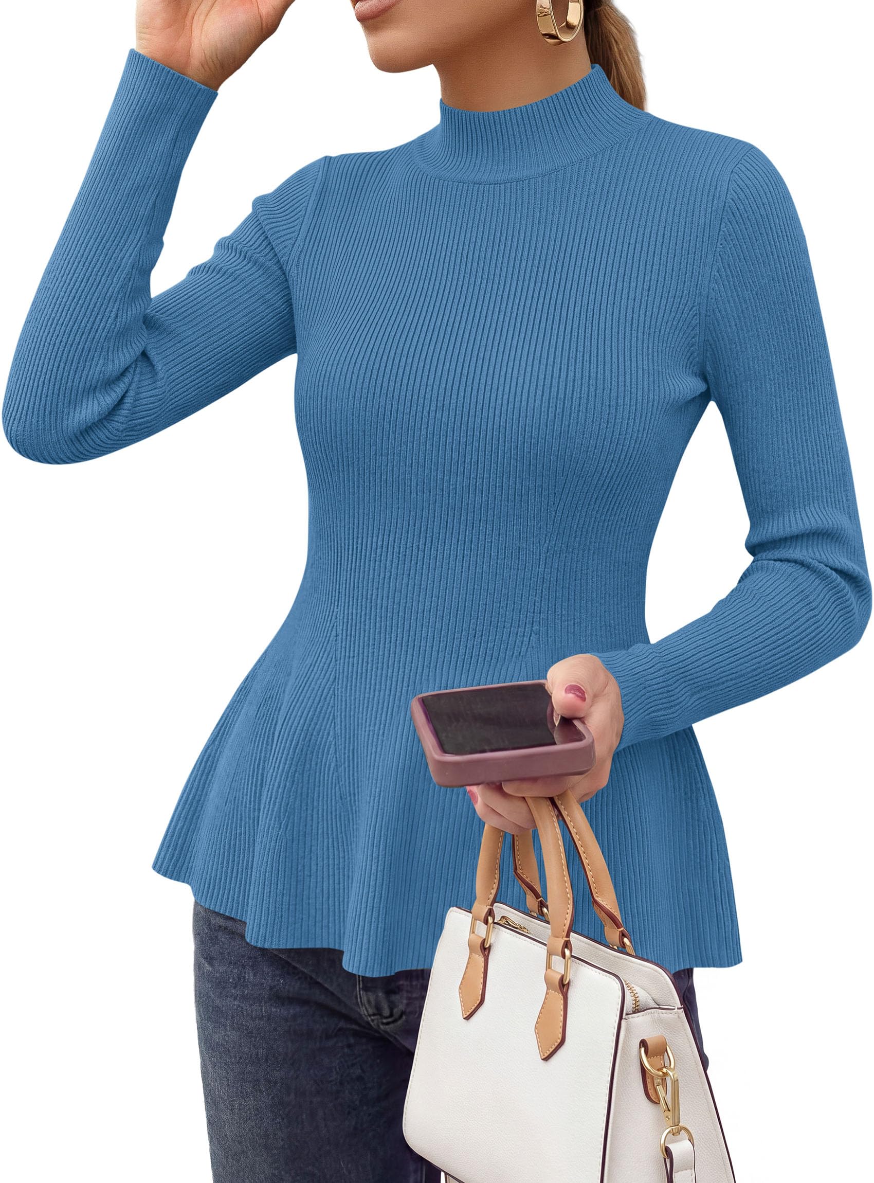 Women's Long Sleeve Peplum Tops Knit Pullover Fall Sweaters