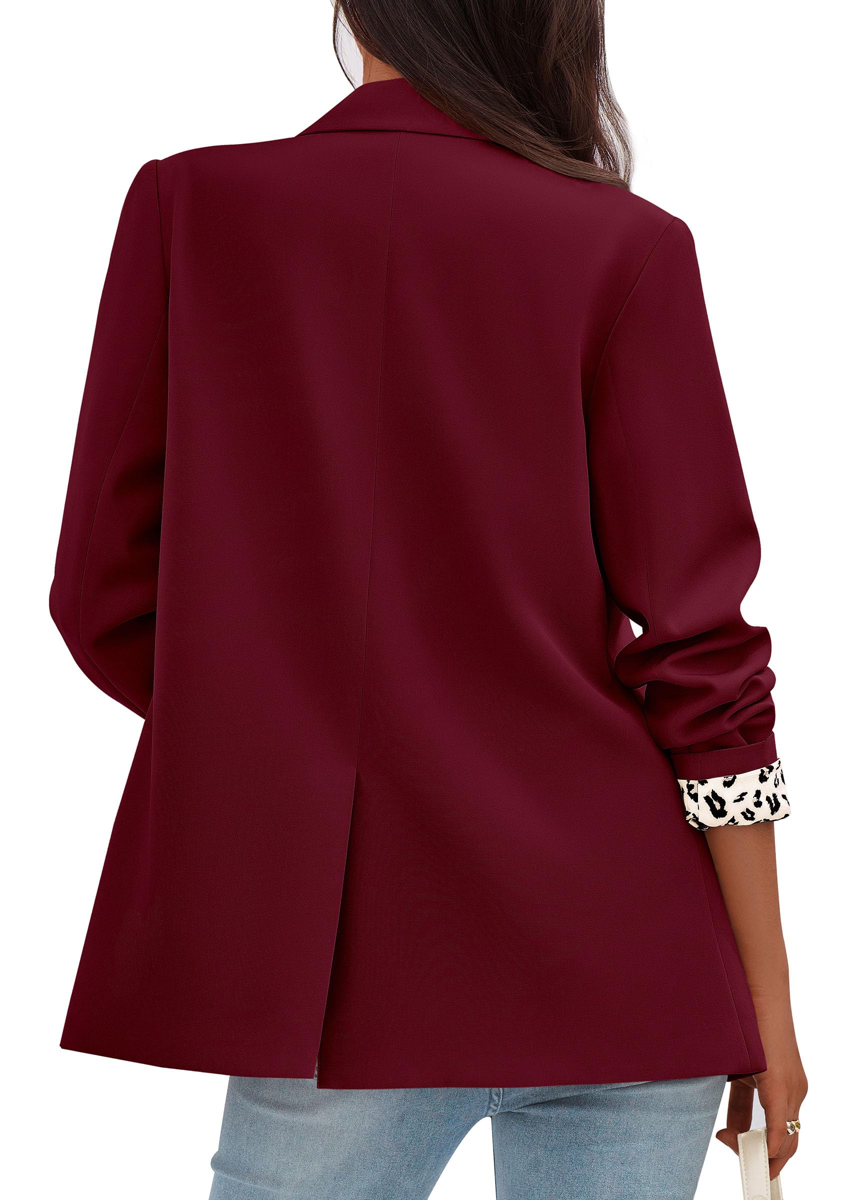 Womens Open Front Leopard Blazers Suit Jackets,Burgundy,S