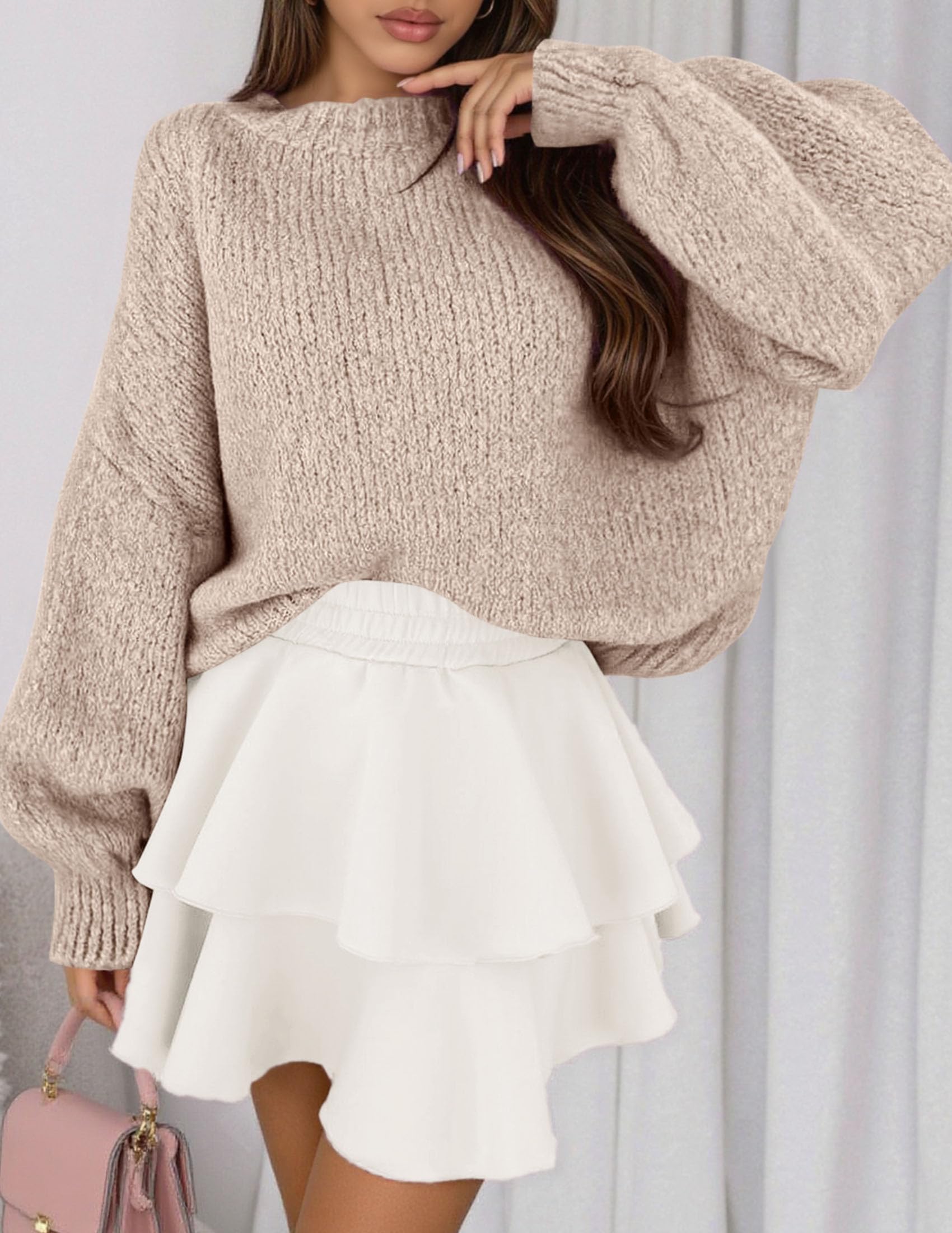Women's Chunky Knit Oversized Pullover Sweaters,BeigeS