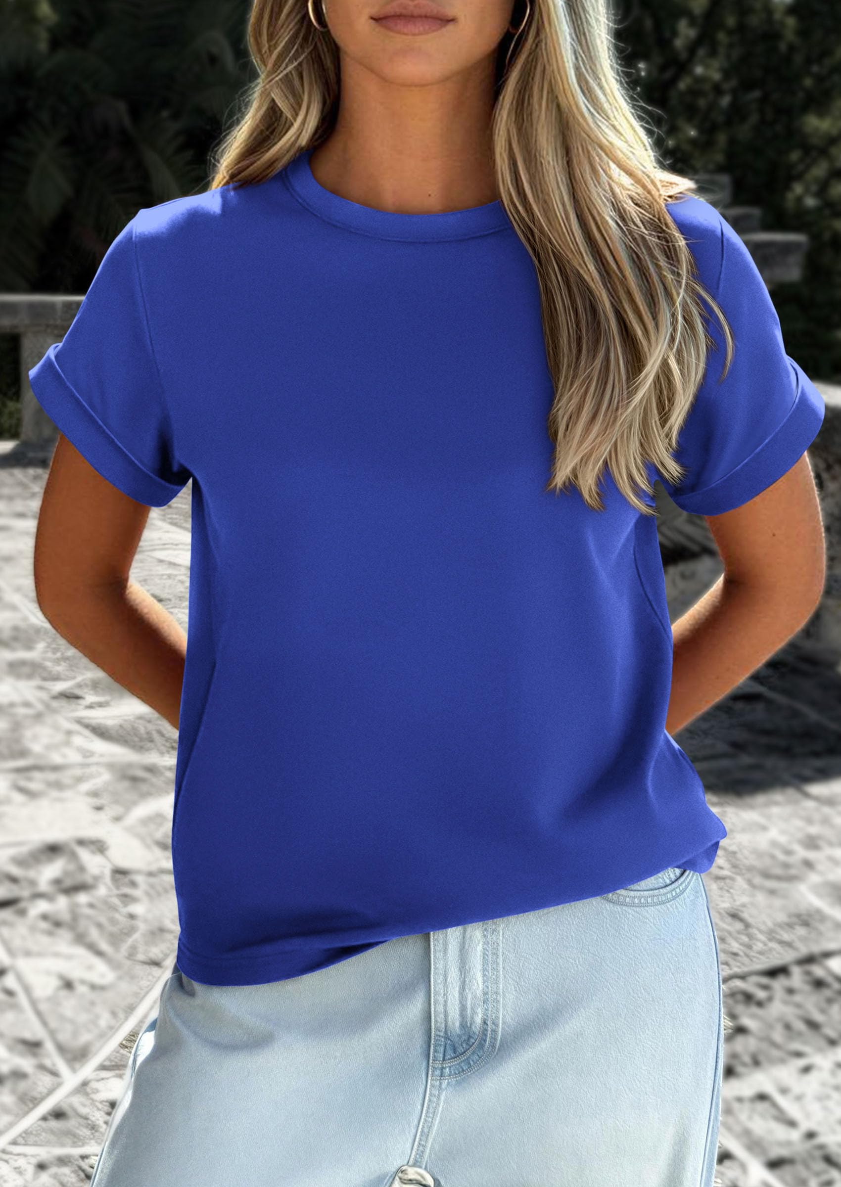 Womens Summer Tops Short Sleeve Shirts,Blue,S