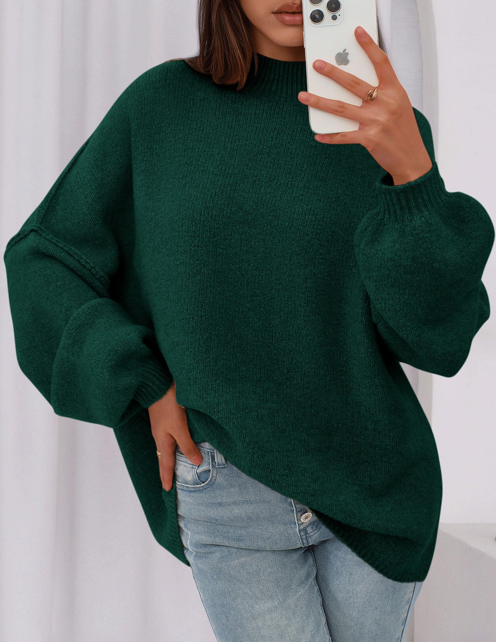Women's Oversized Sweaters Fall Clothes (Dark Green,S)
