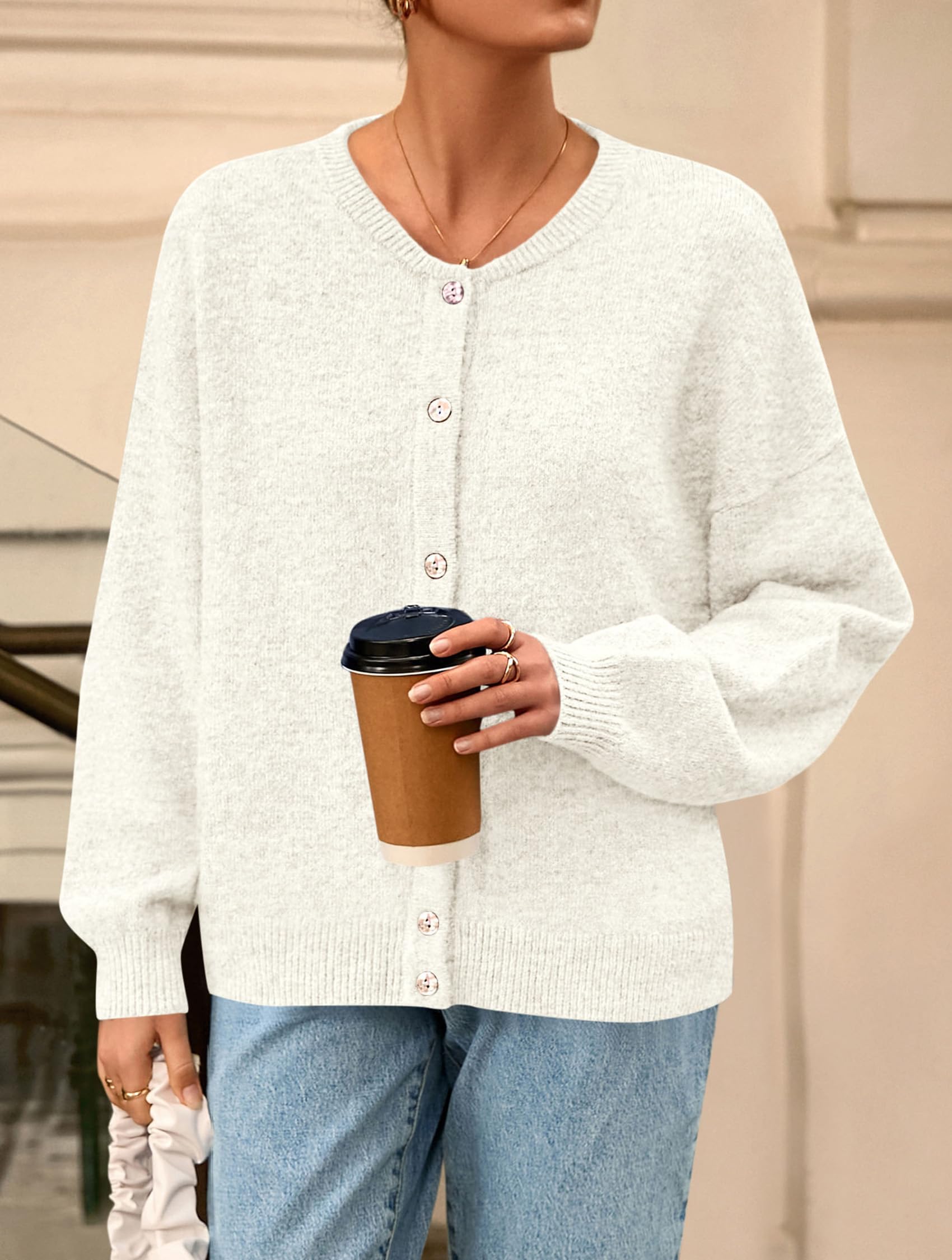 Womens Long Sleeve Cardigan Sweaters Button Down Knit Tops