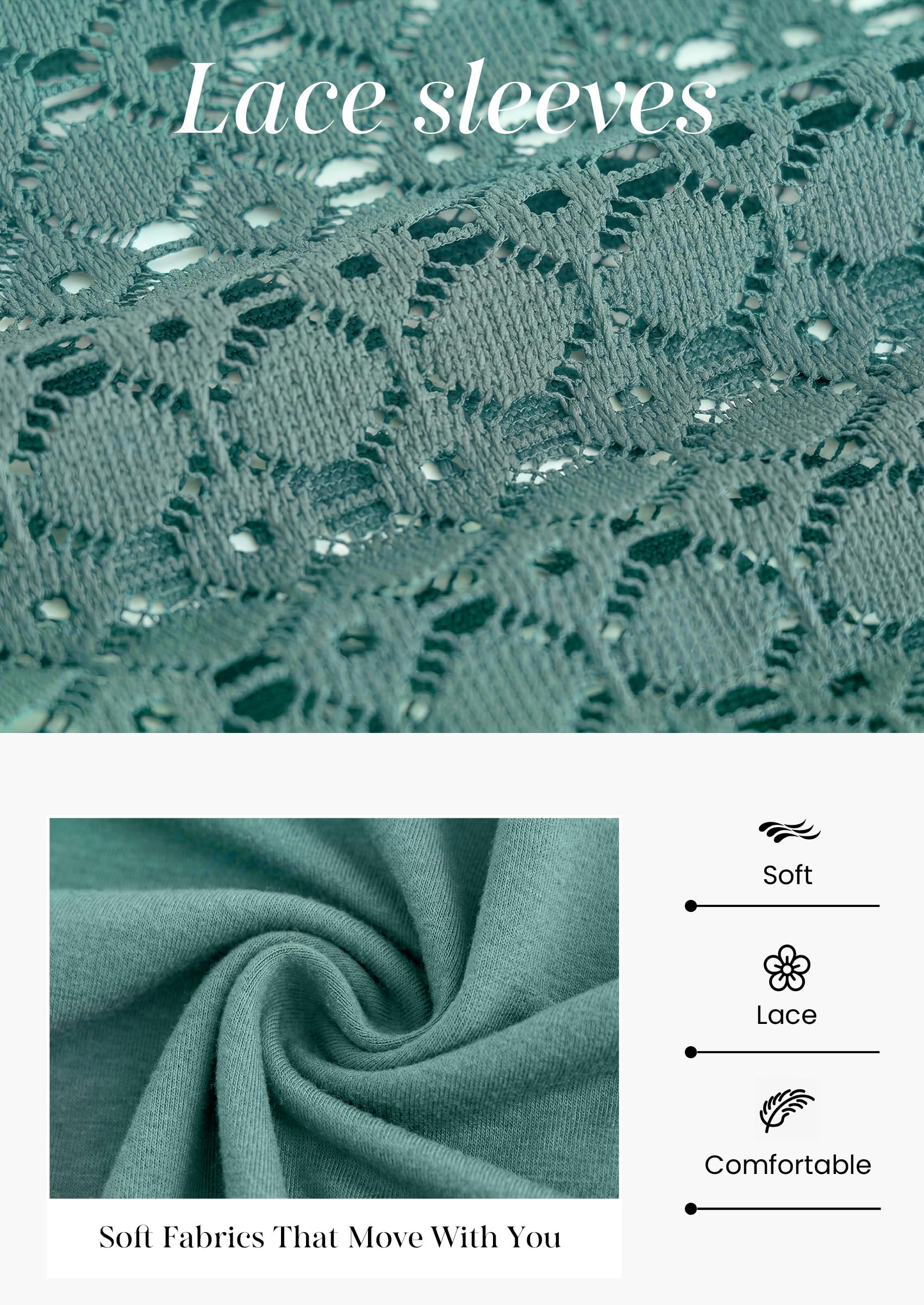 Women's Long Sleeve Shirts Fall Lace Tops,Sage Green,S