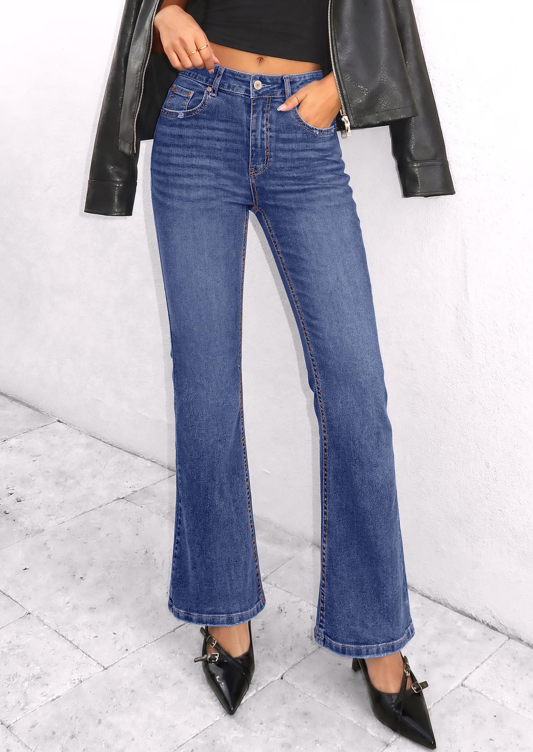 Women's Bootcut Denim Jeans Flare High Waisted Wide Leg Pants