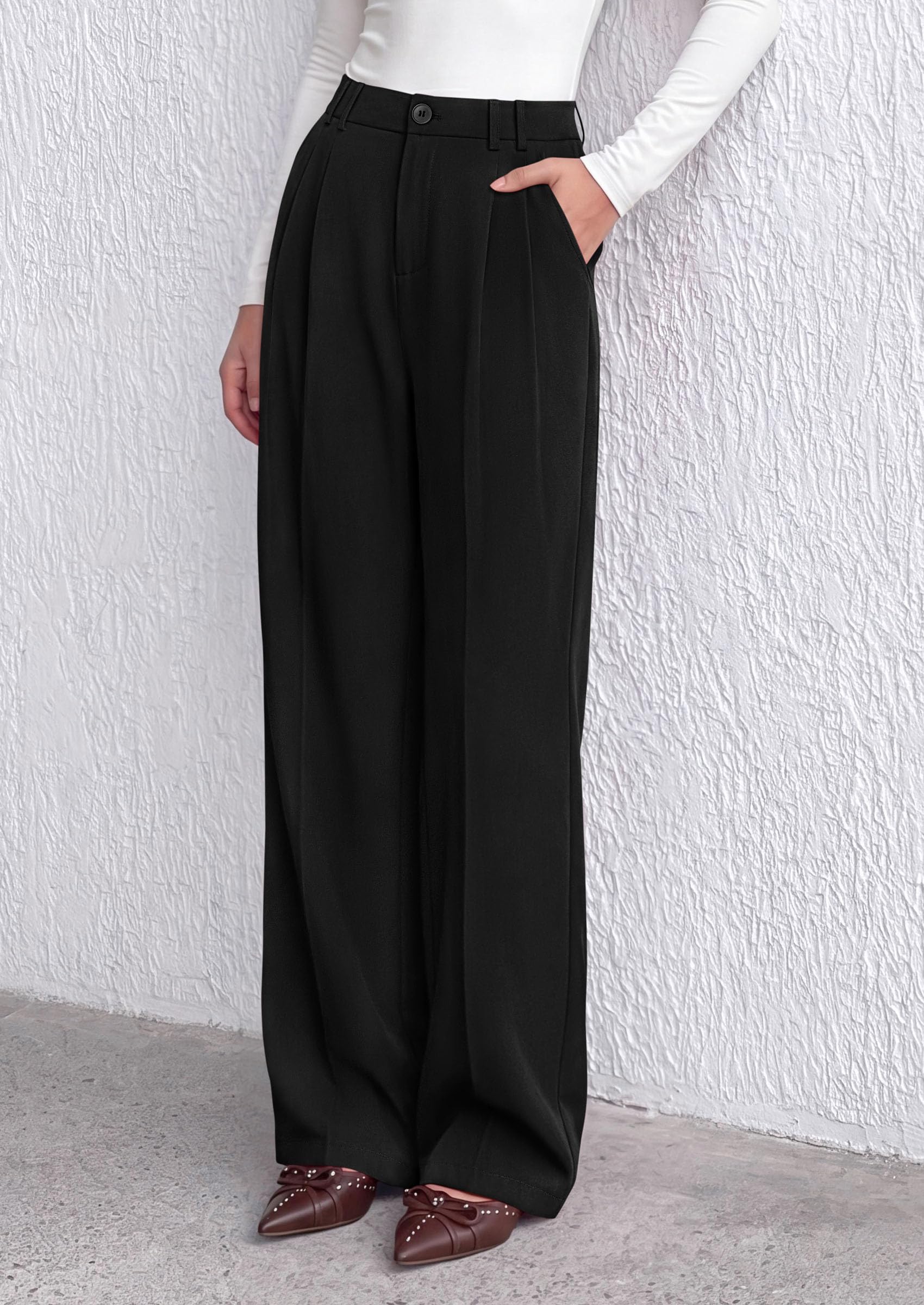 Women's Dress Pants Wide Leg Flowy Trousers,Black,S