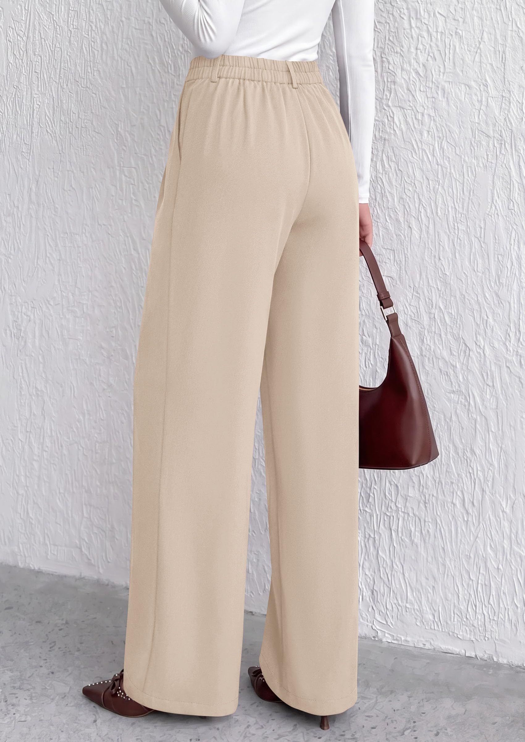 Women's Dress Pants Wide Leg Flowy Trousers,Beige,S