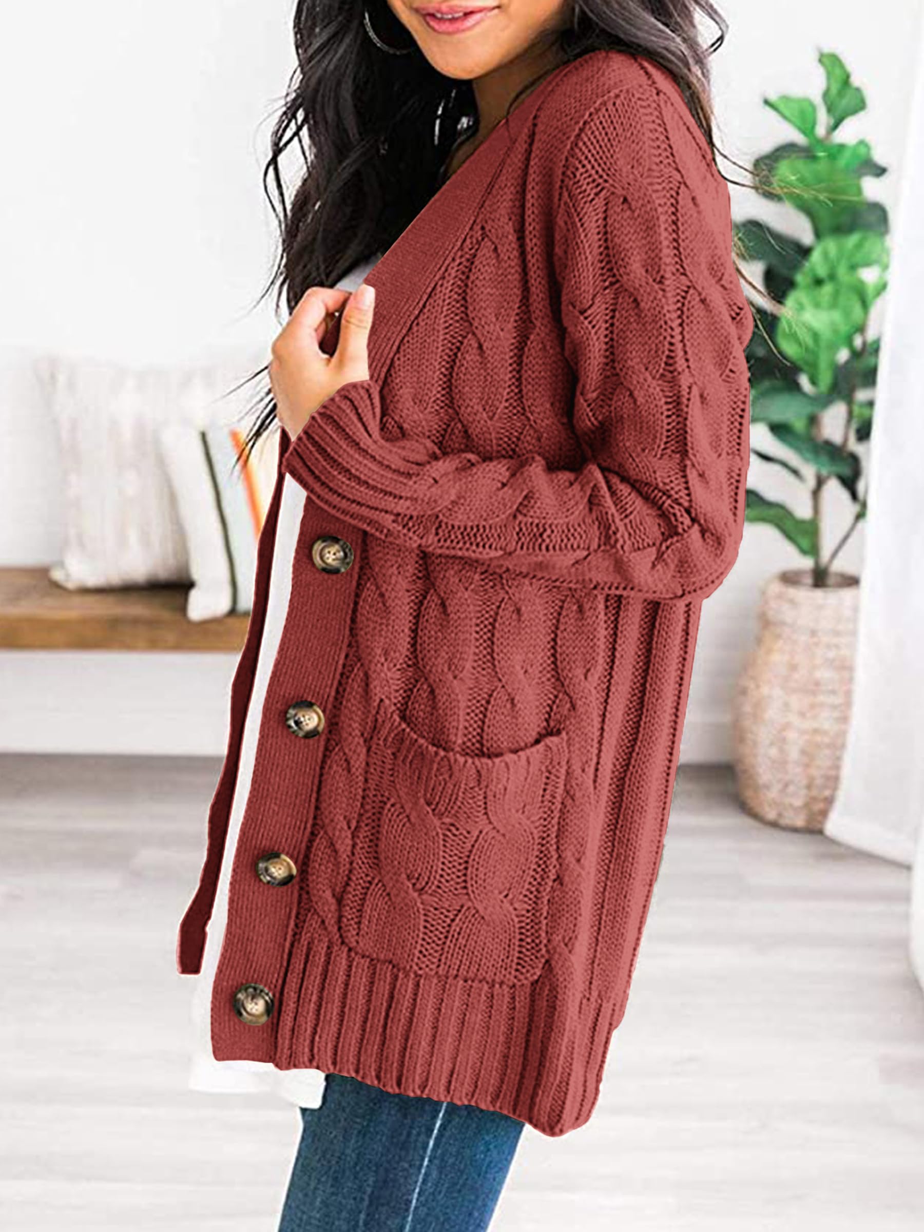 Women Chunky Cable Knit Cardigan Sweaters Fall Fashion Clothes