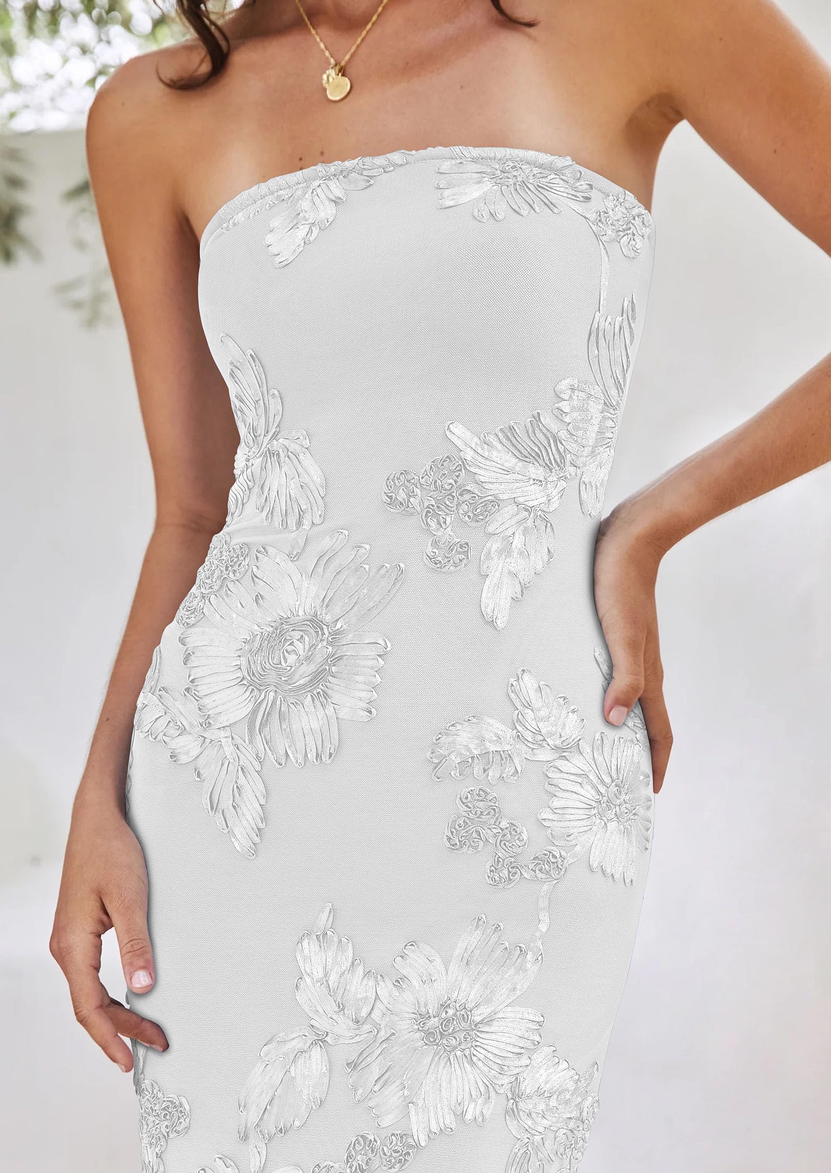 Women's Summer Wedding Guest Floral Midi Dress, White,XS