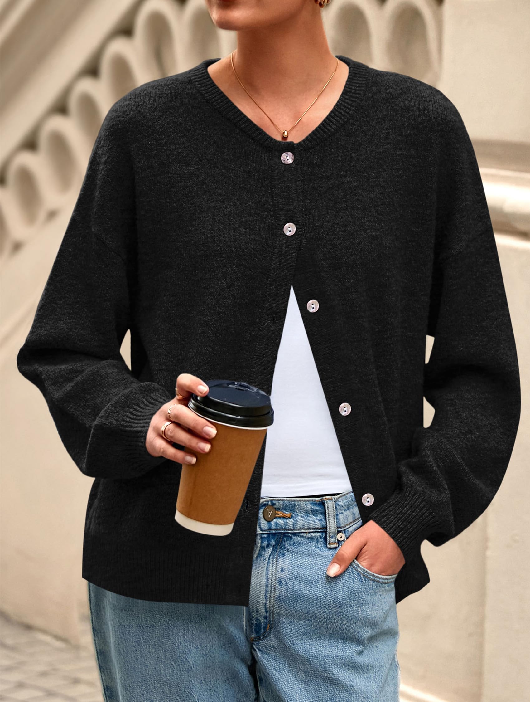 Womens Long Sleeve Cardigan Sweaters Button Down Knit Tops