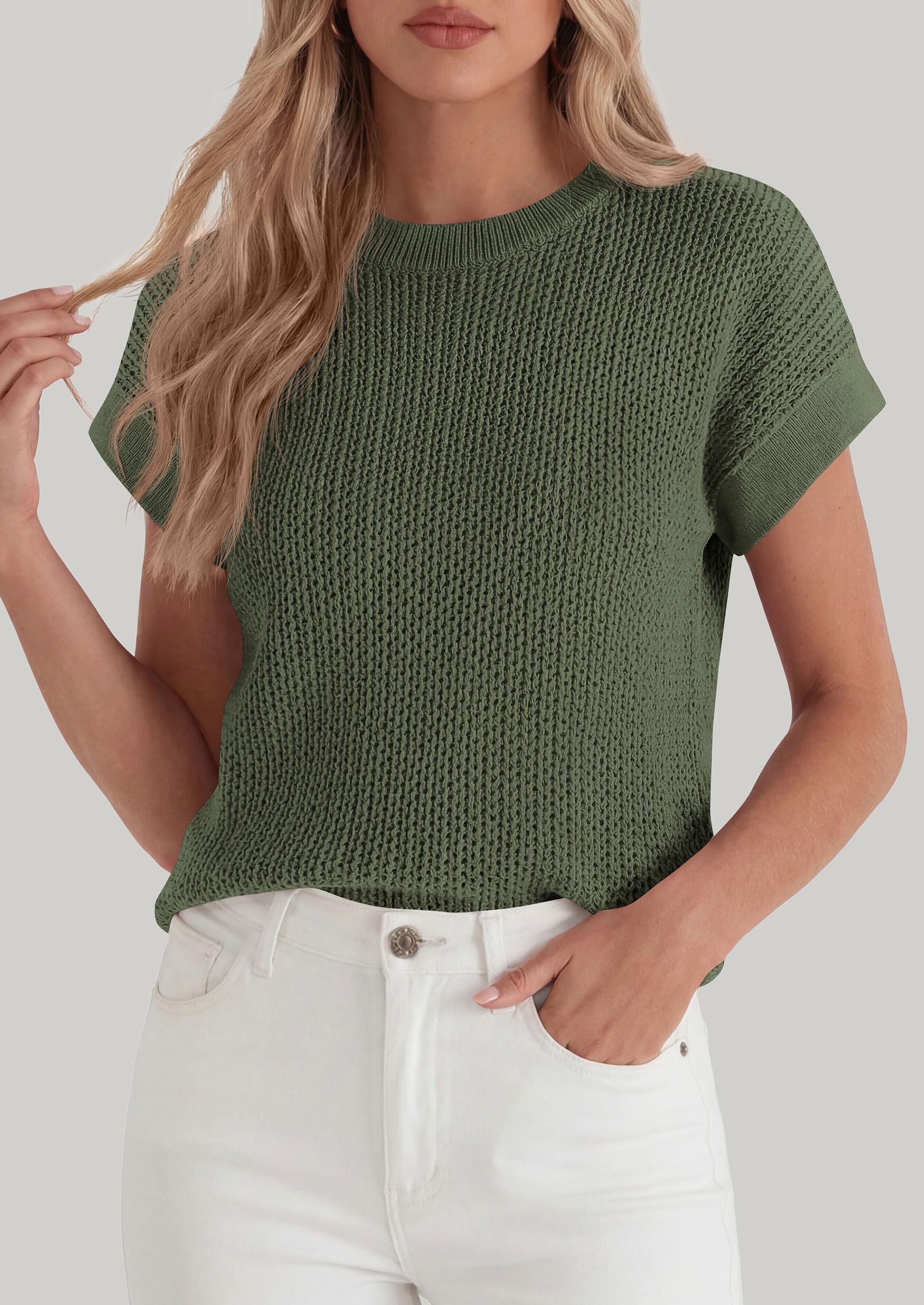 Women's Summer Sweater Vest Crochet Tops (Green,M)