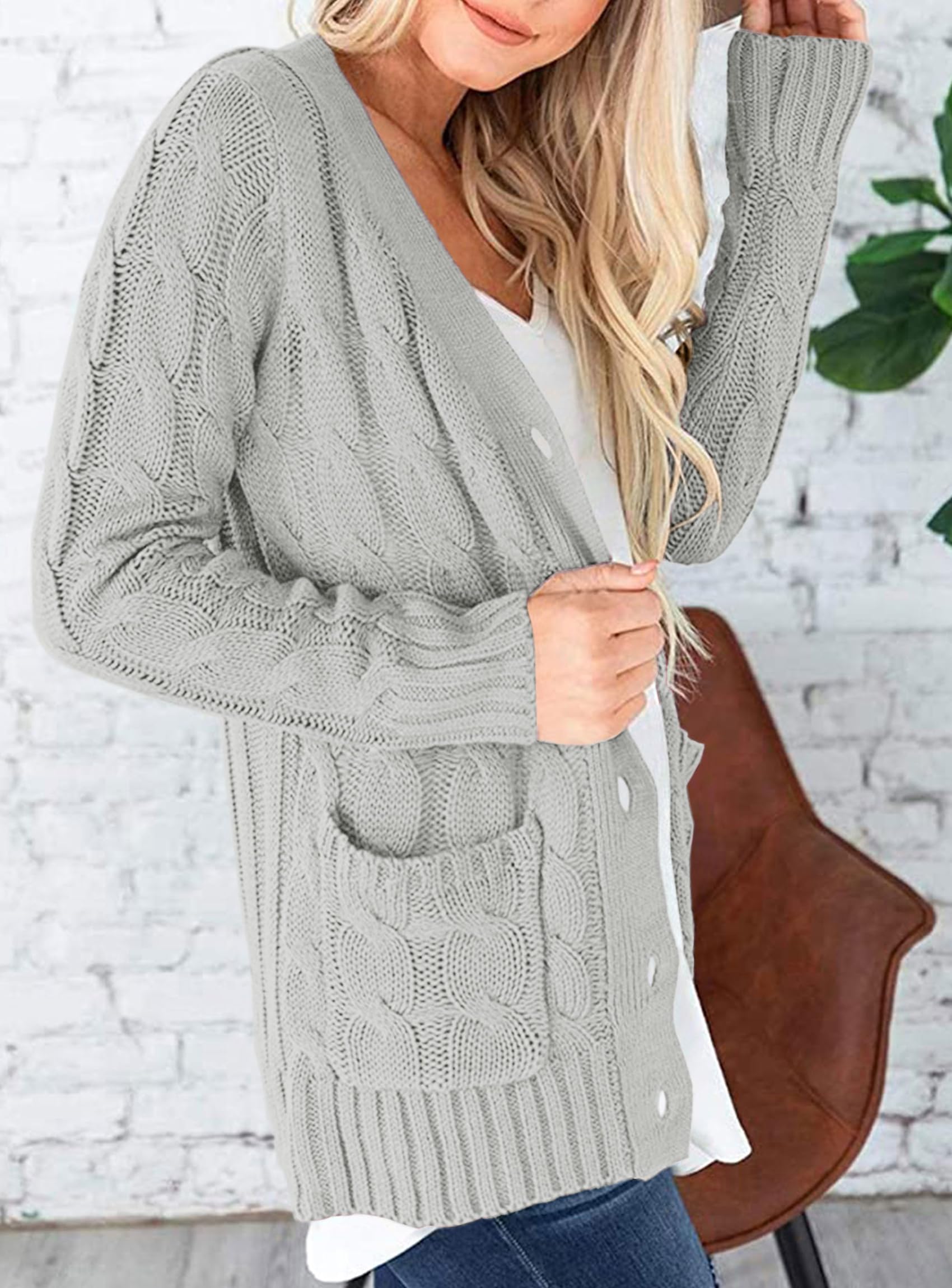 Women Chunky Cable Knit Cardigan Sweaters Fall Fashion Clothes