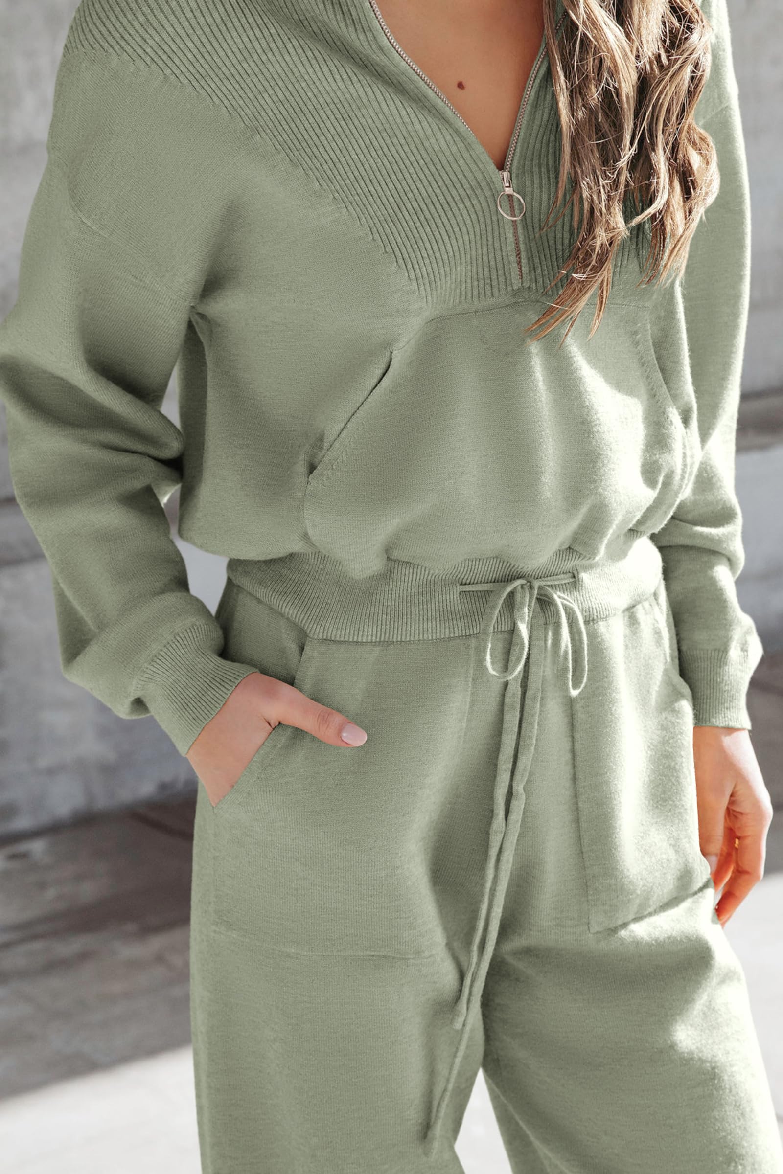 Women's 2 Piece Sweatsuits Set Fall Outfits(Light Green,S)