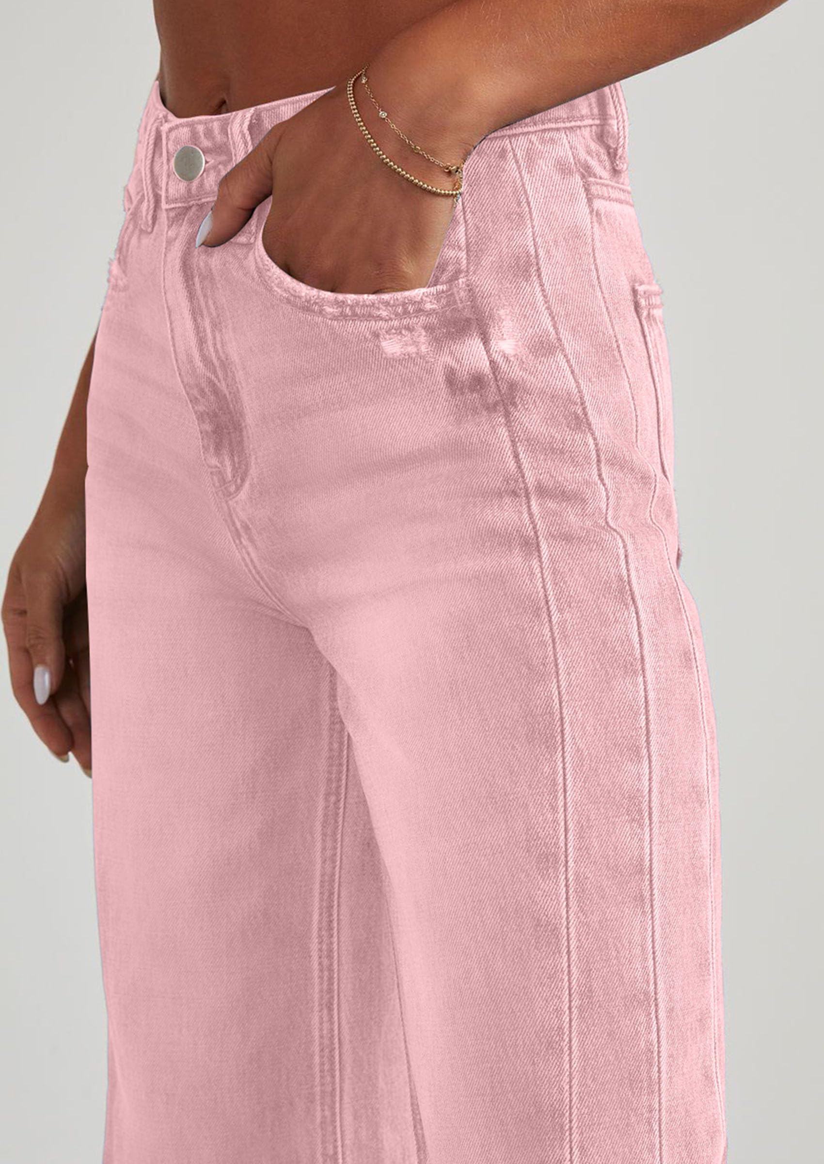 Women's Wide Leg Jeans Raw Hem Denim Pants,Pink,4