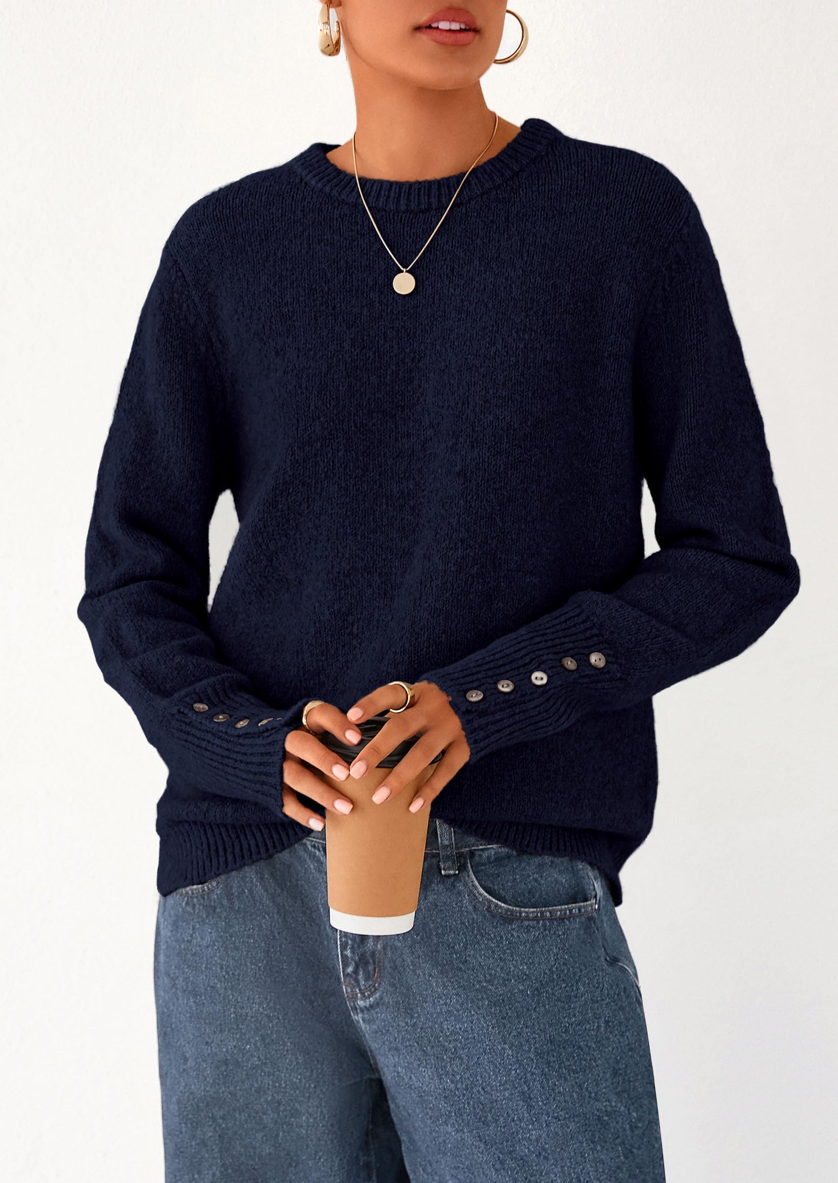 Fall Sweaters for Women Cozy Casual Pullover Ribbed Knit Tops