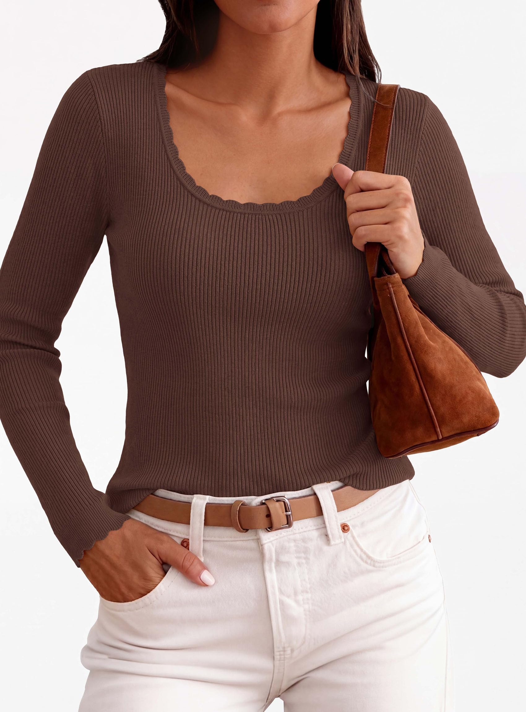 Women's Fall Lightweight Ribbed Knit Sweaters (Brown,S)