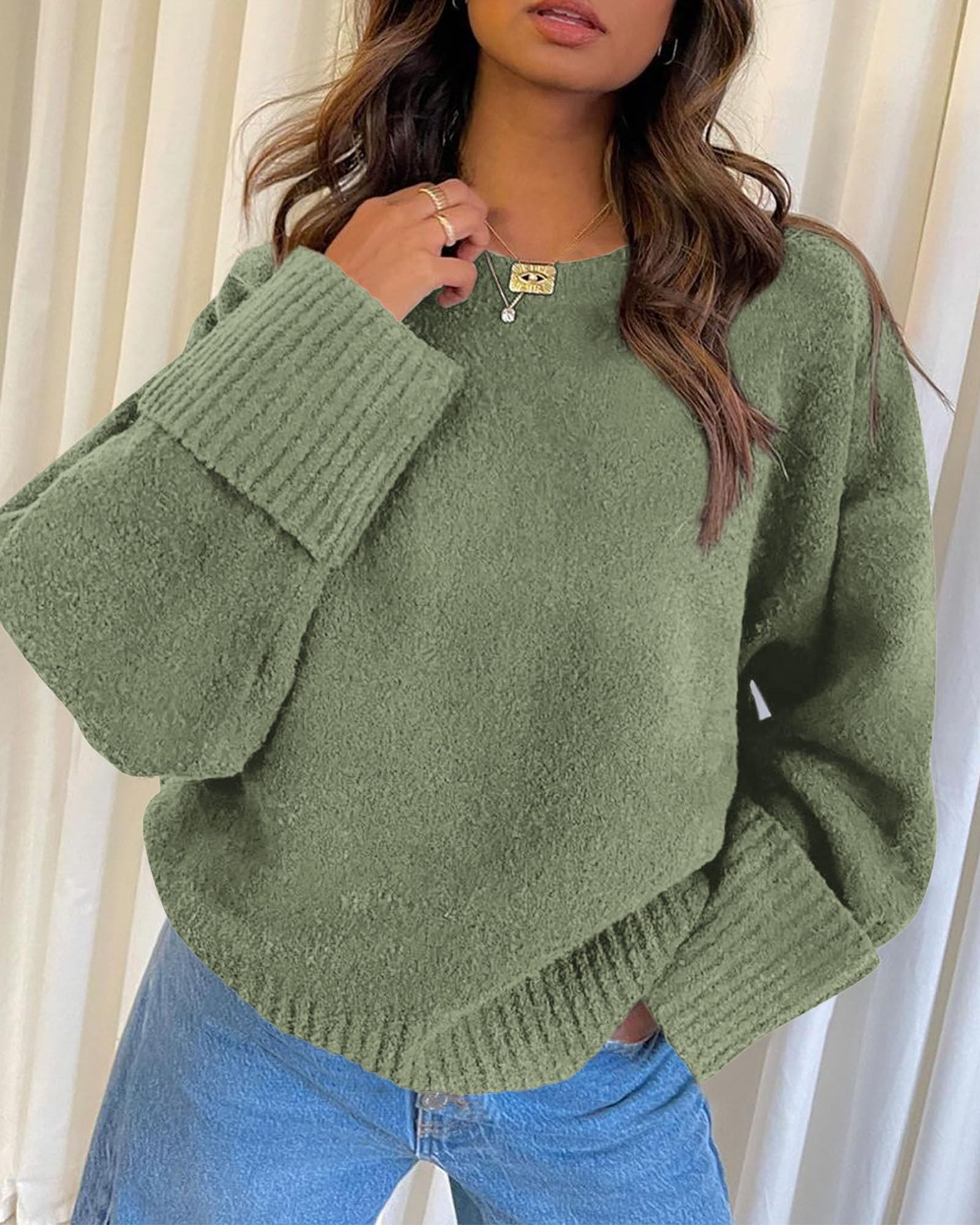 Women's Fall Fashion Cozy Oversized Sweaters(Army Green,XS)