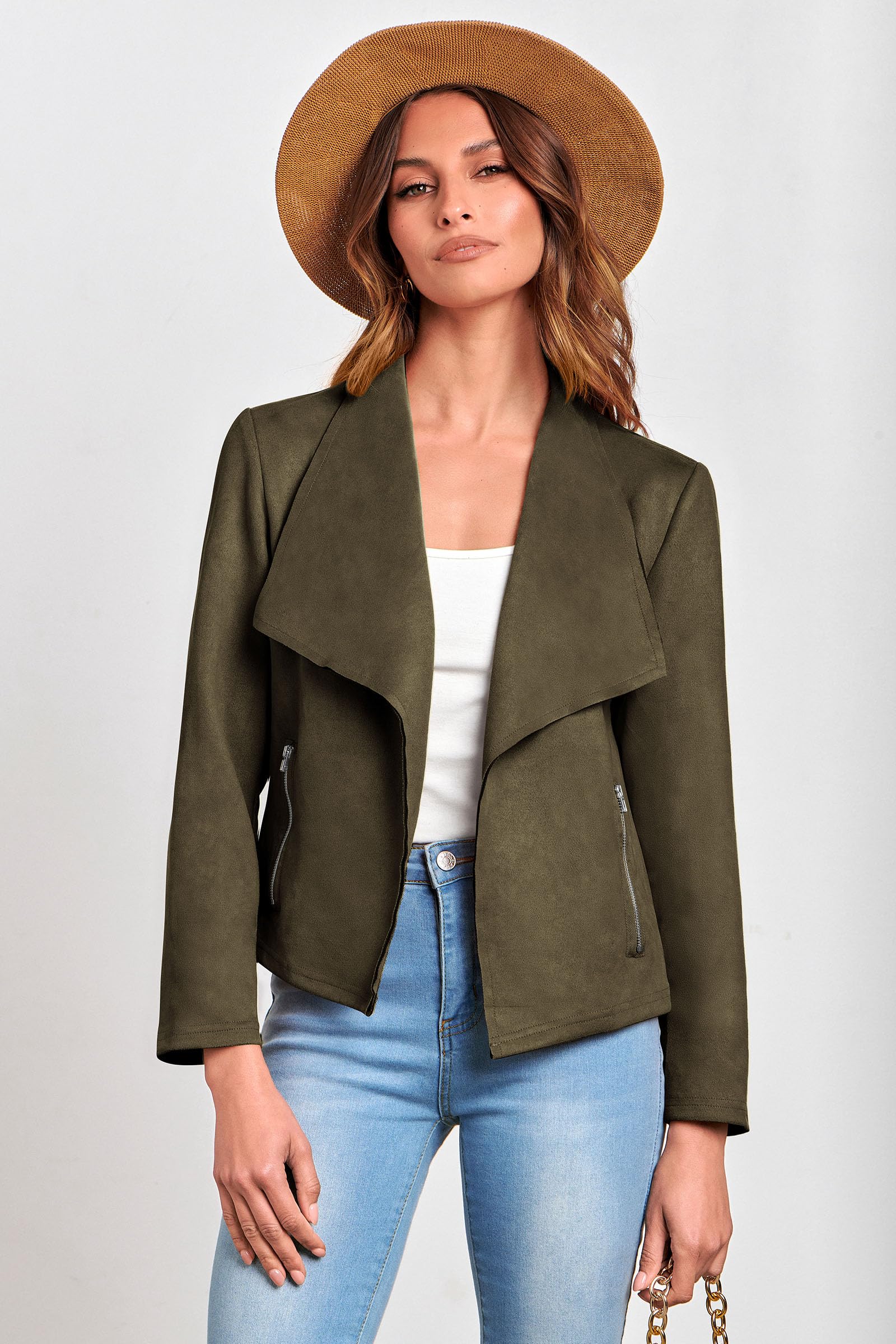 Women's Fall Fashion Faux Suede Jackets(Army Green,Small)