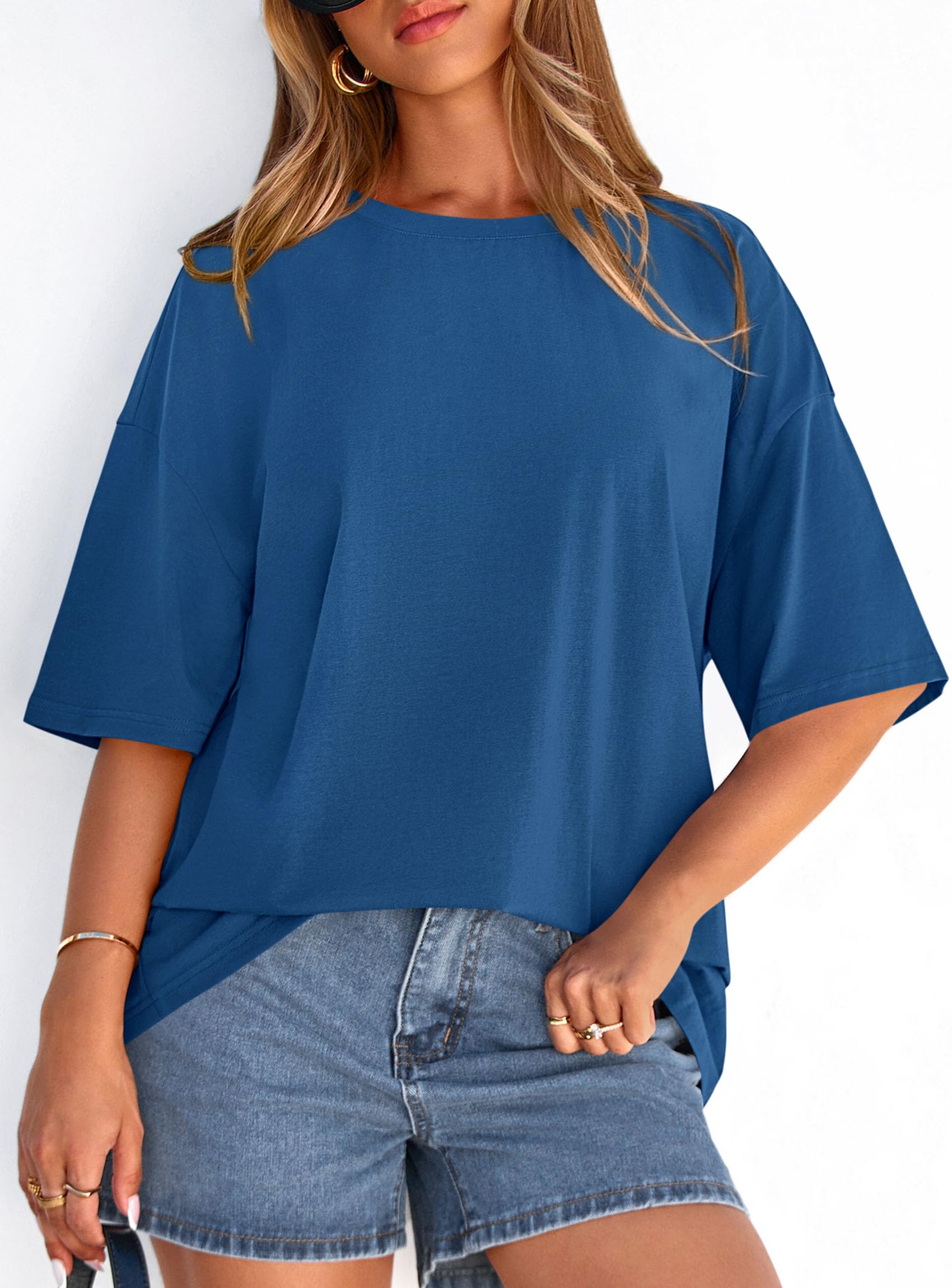 Women's Oversized Tshirts Going Out Tops (Blue,S)