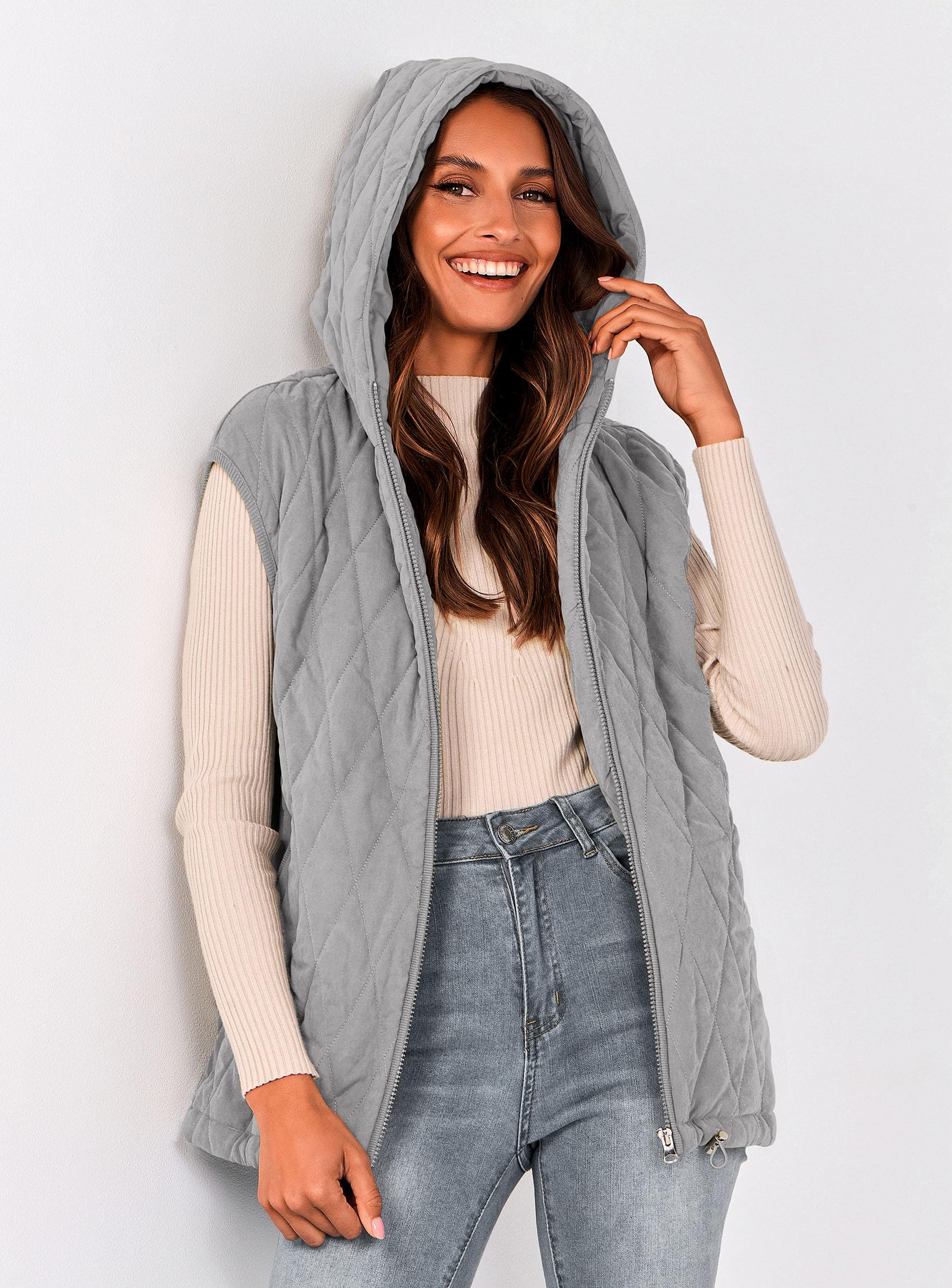 Women's Fall Fashion Vest Zip Up Jacket(Grey,Small)