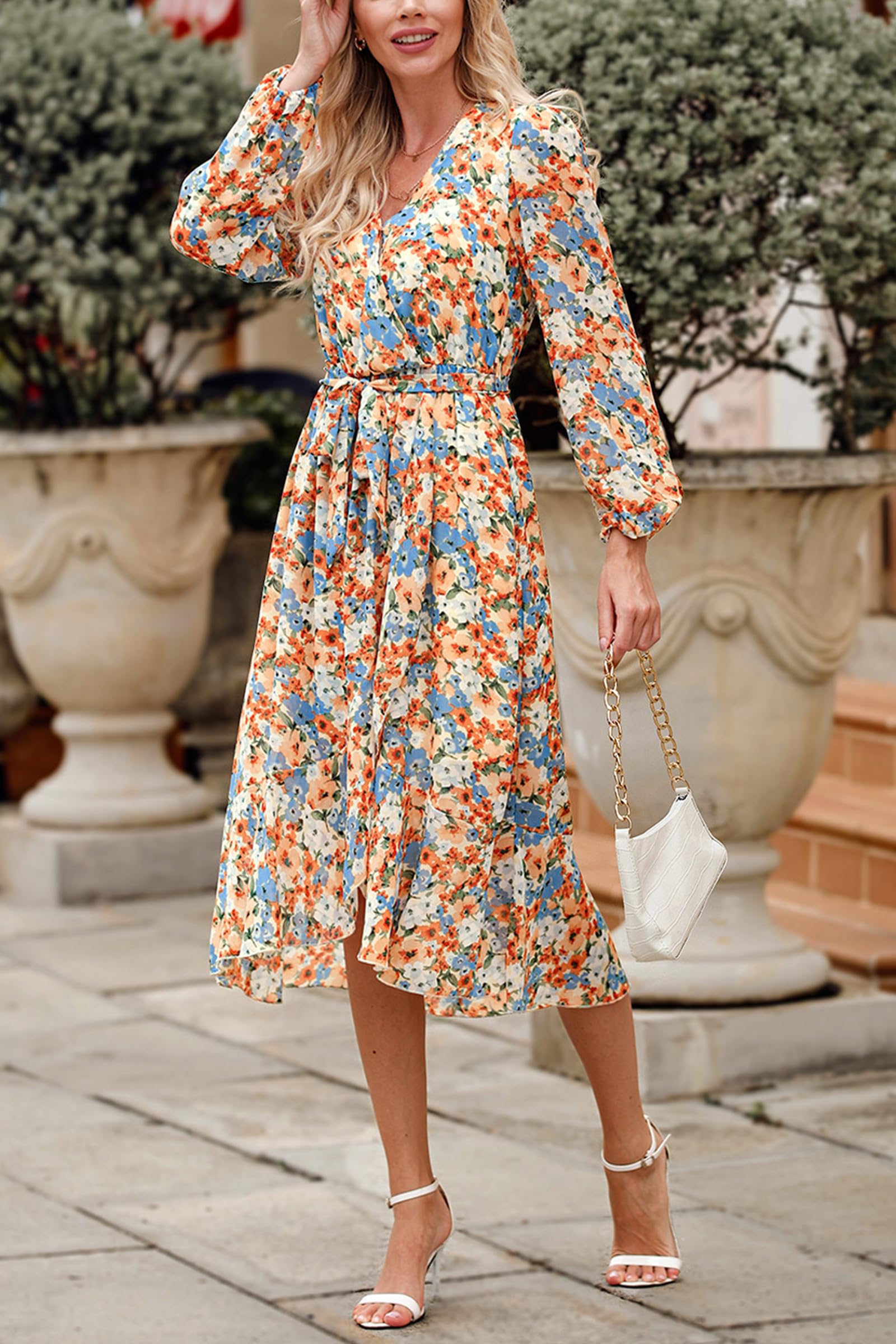 Women's Floral Boho Long Sleeve Maxi Dress, Floral Yellow,S