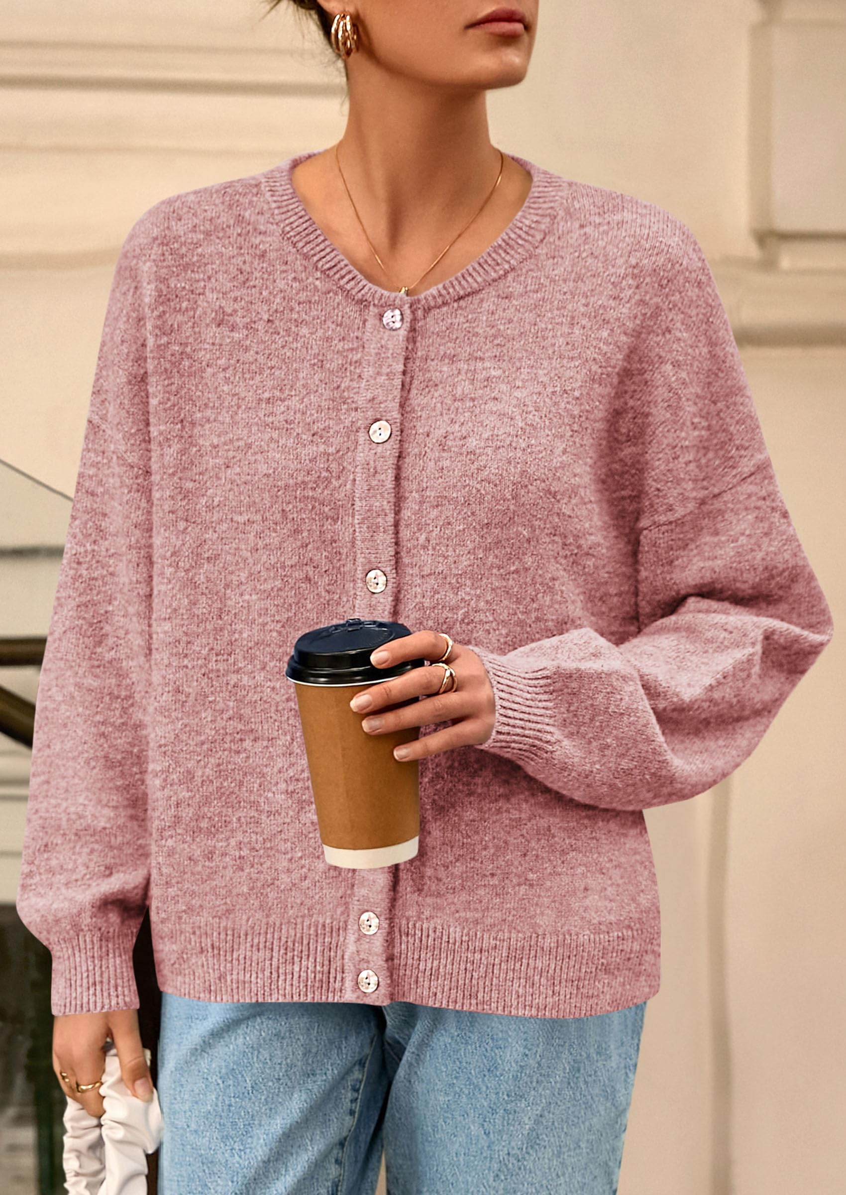Womens Long Sleeve Cardigan Sweaters Button Down Knit Tops