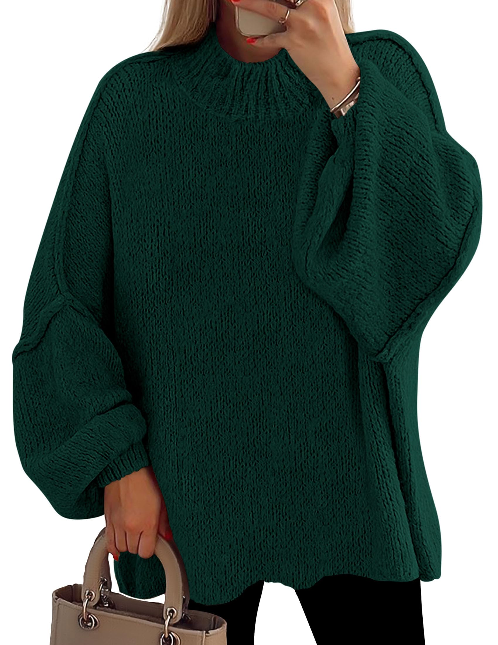 Women's Oversized Sweaters Fall Clothes (Dark Green,S)