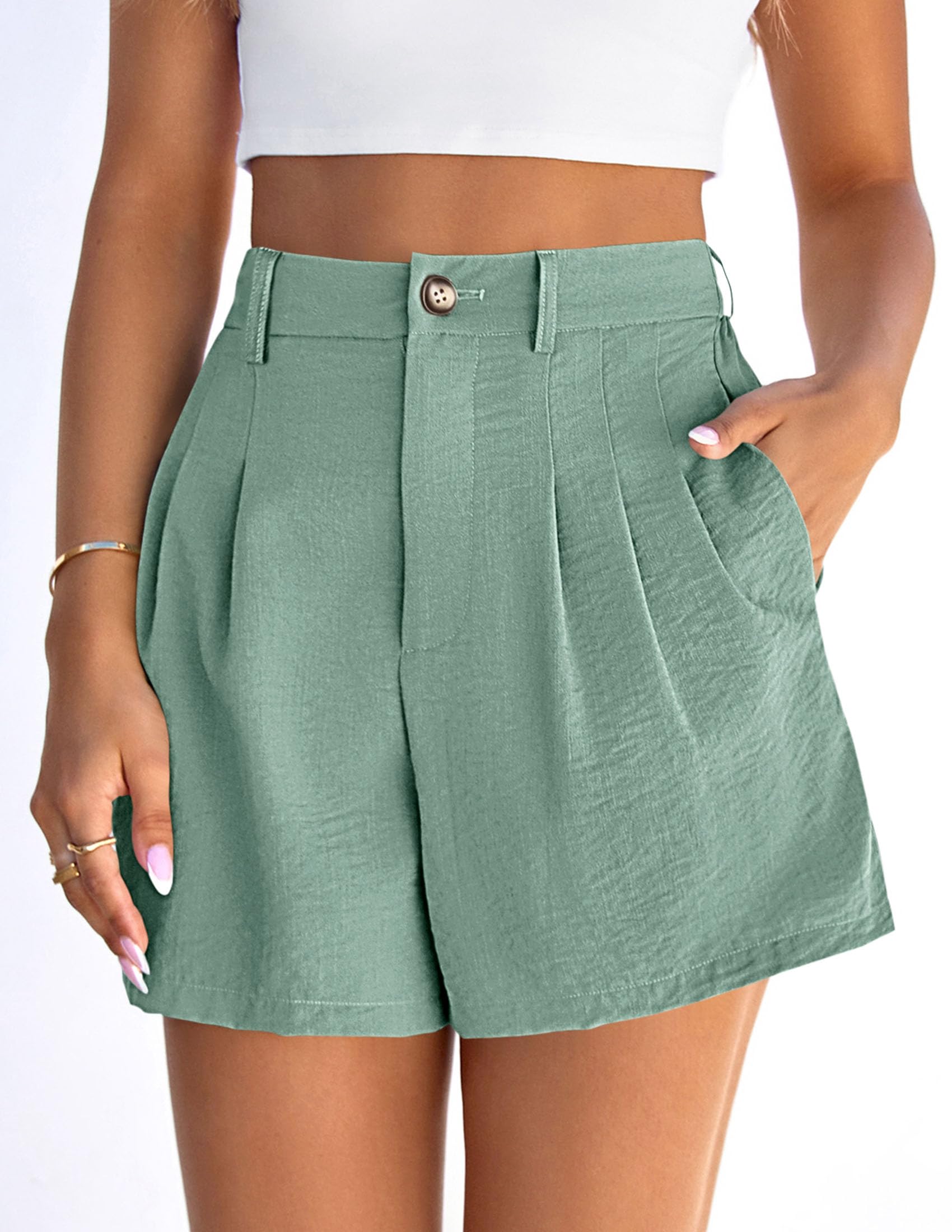 Womens Shorts Dressy Casual High Waisted Wide Leg Trousers,Grey Green,S