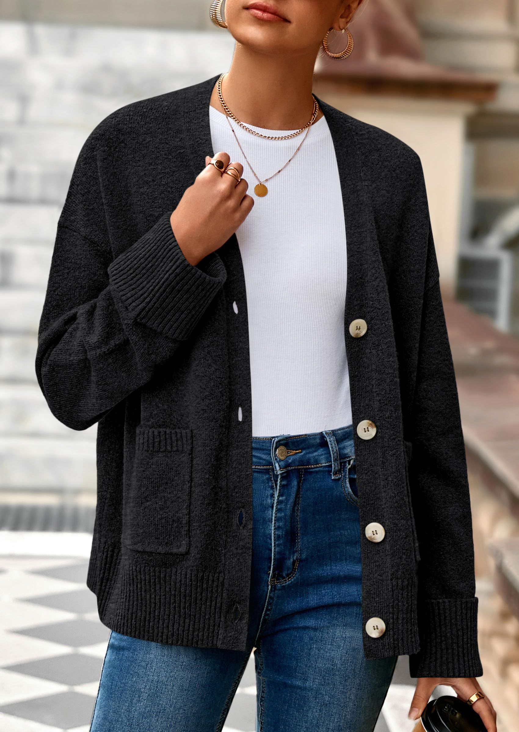 Women's Winter Oversized Cardigan Sweaters (Black,S)