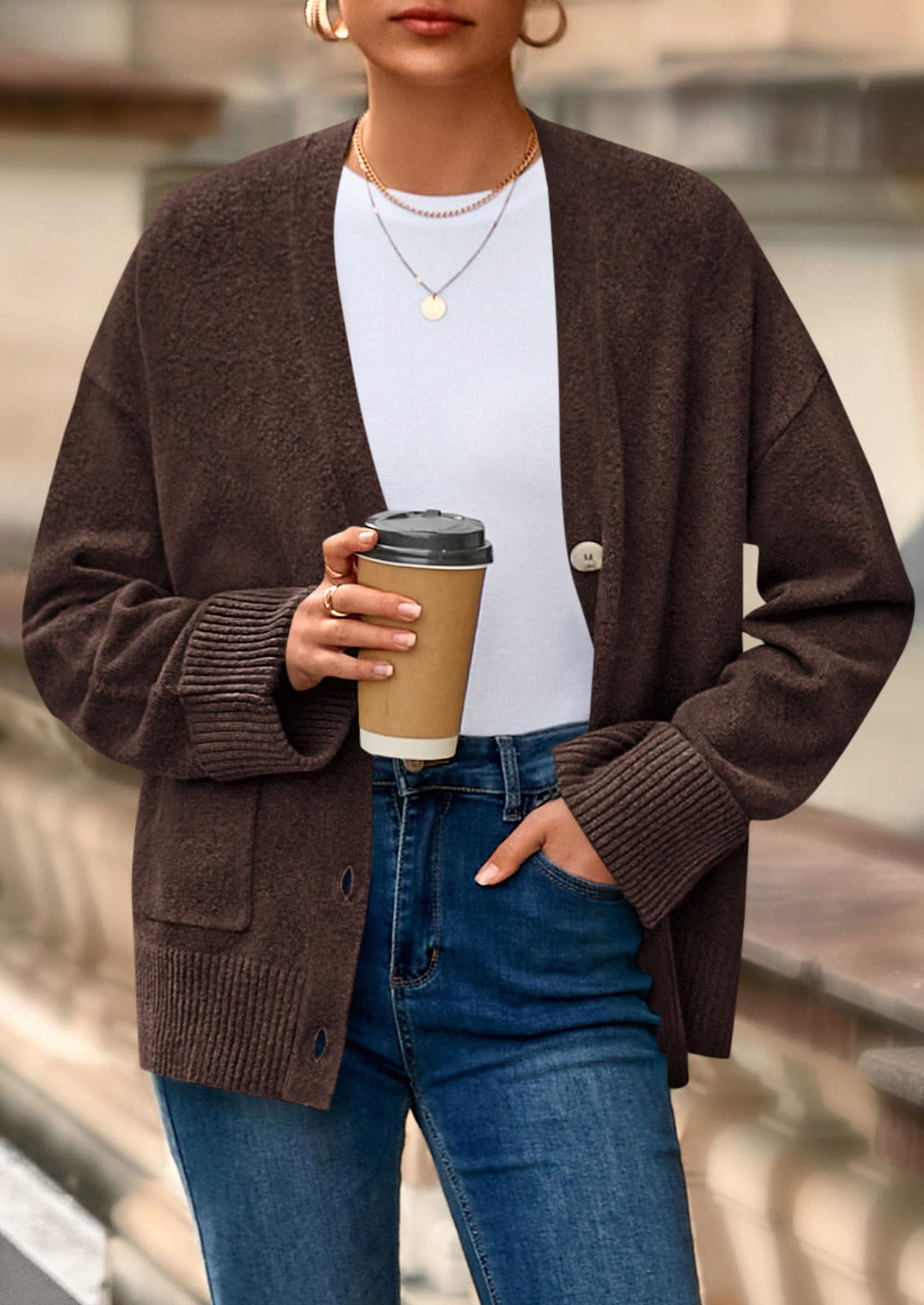 Women's Winter Oversized Cardigan Sweaters (Brown,S)