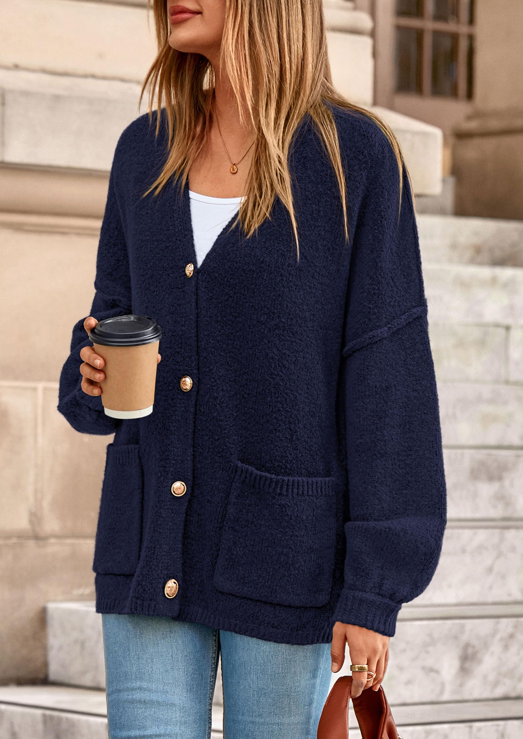 Oversized Chunky Cardigan Sweaters for Women Navy,S