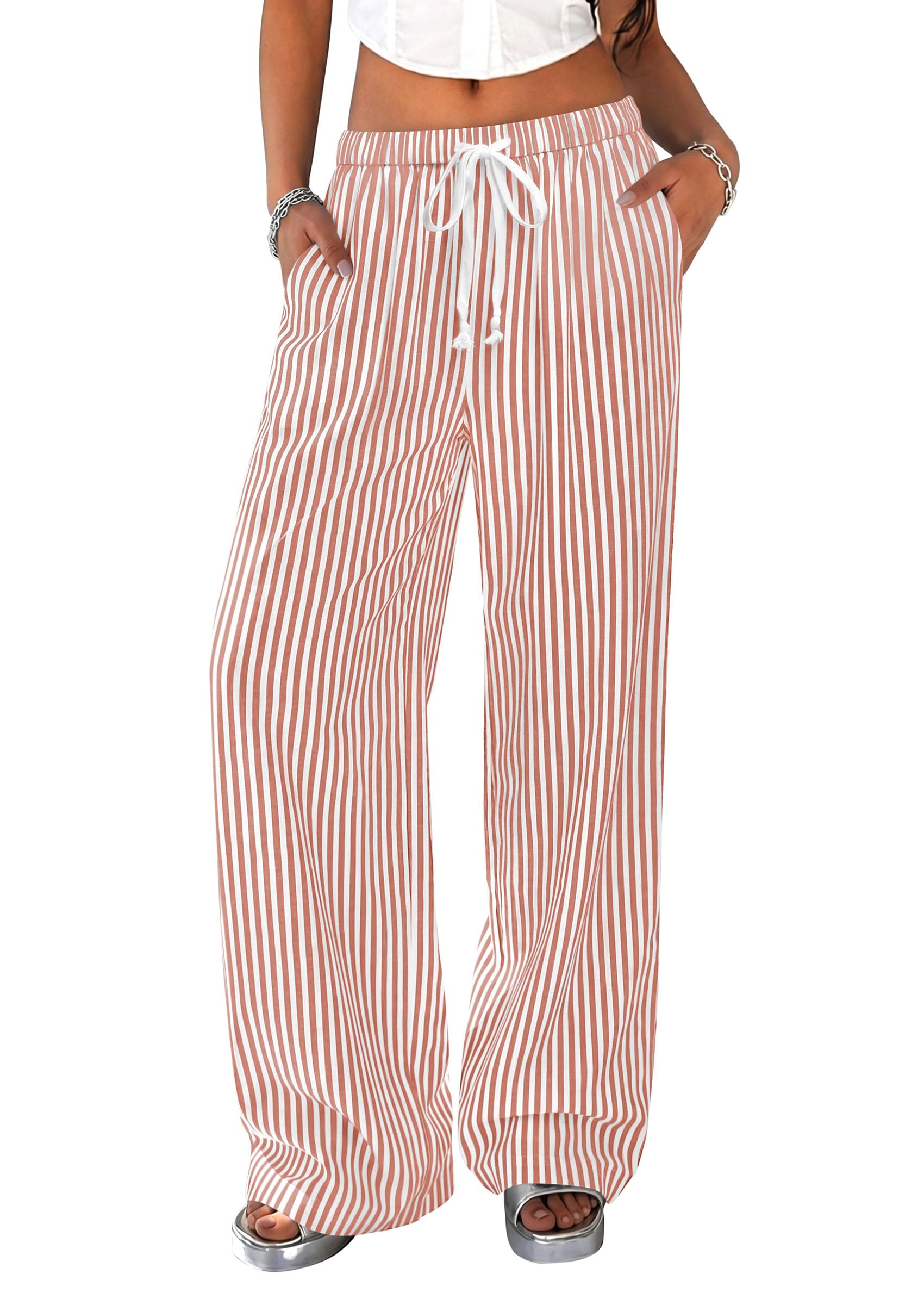 Women's Striped Wide Leg Pants 2026 Casual Palazzo with Pocket